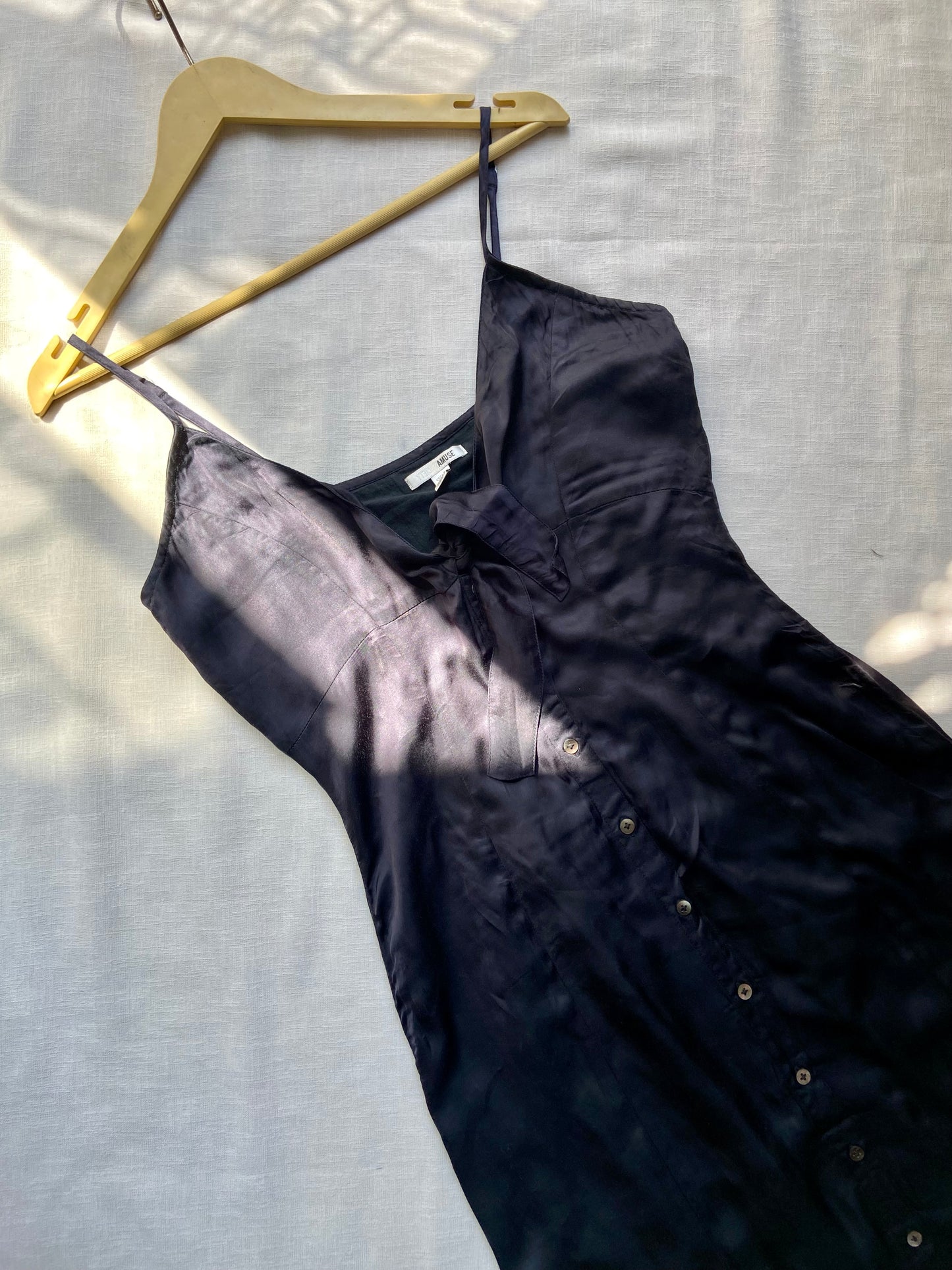 Black Satin Spaghetti Strap Slip Dress