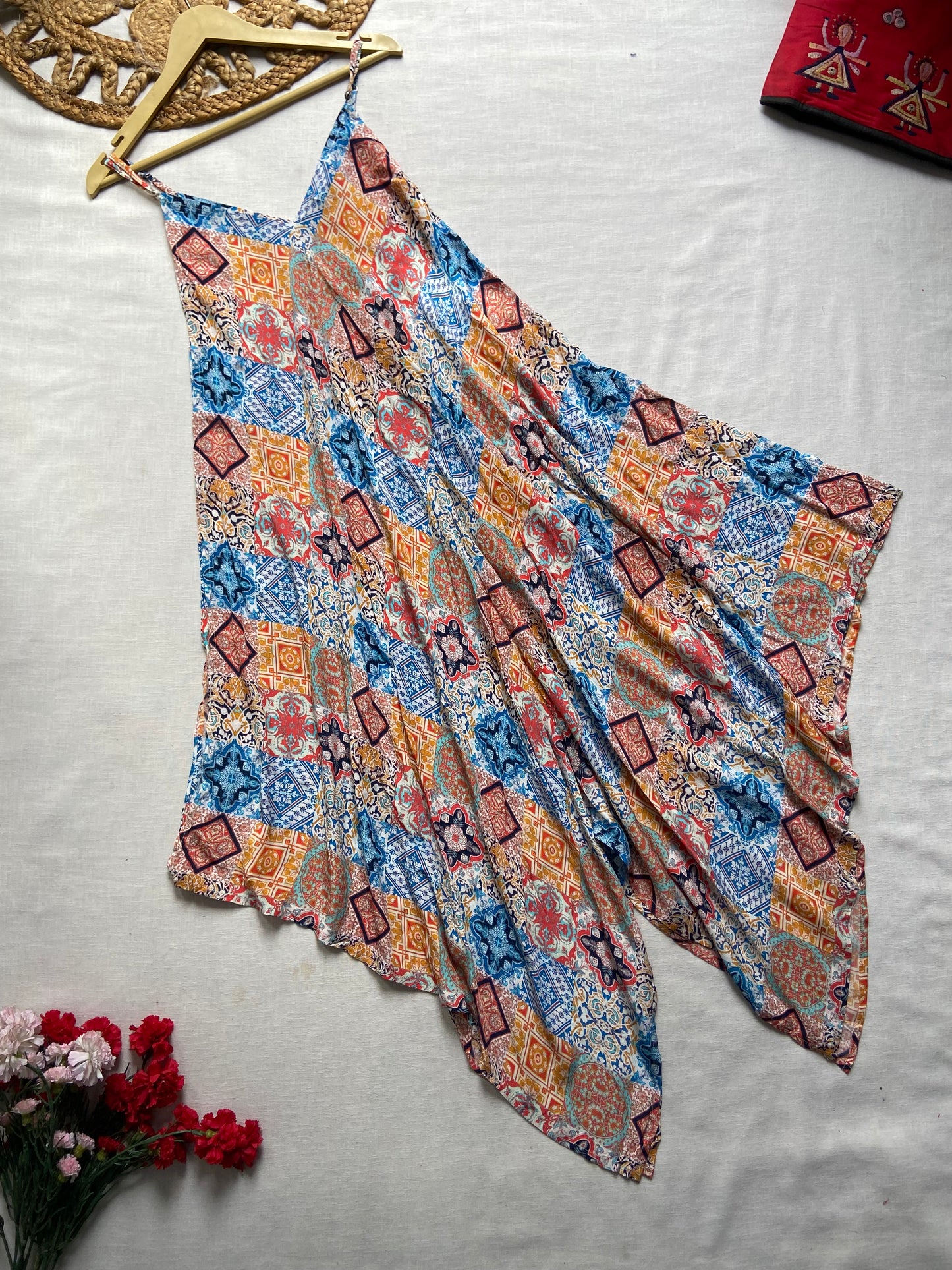 Strap Pattern Beach Midi Dress