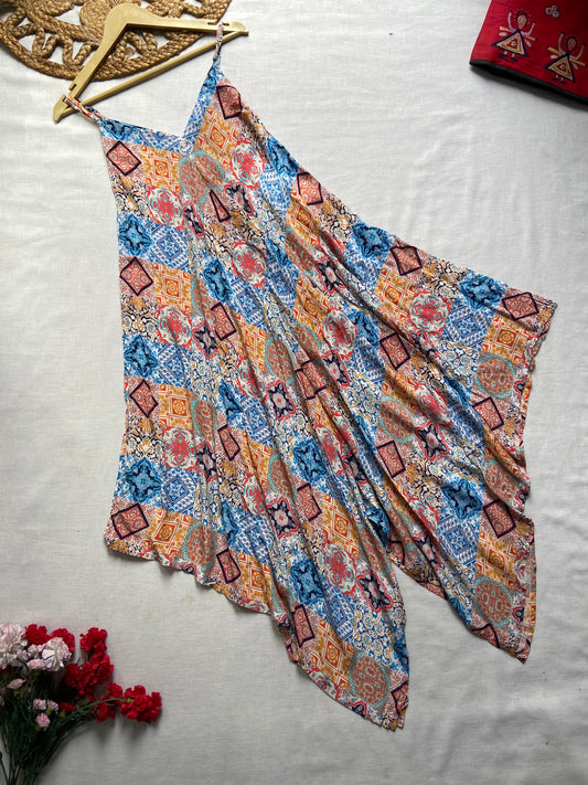 Strap Pattern Beach Midi Dress