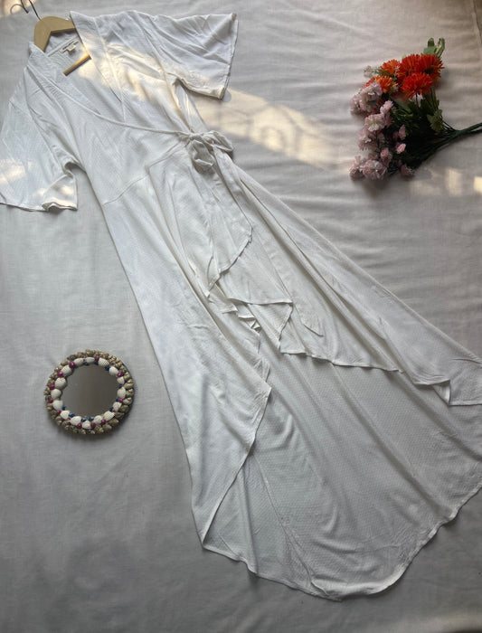 White Wrap-Style Ruffle Maxi Dress