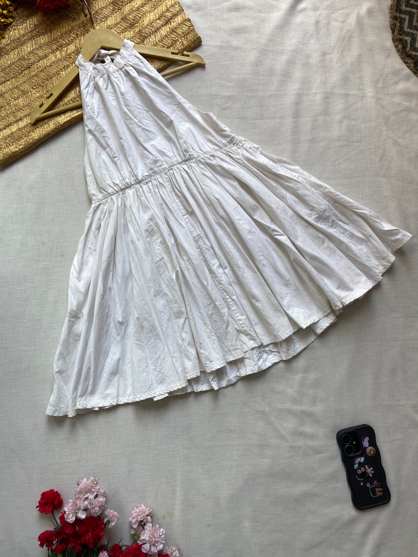 Women's White Sleeveless Halter-Neck Flared Dress