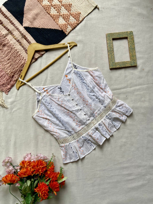 White Embroidered Peplum Cami Top