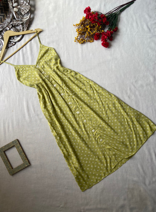 Green Printed Button Down Midi Dress