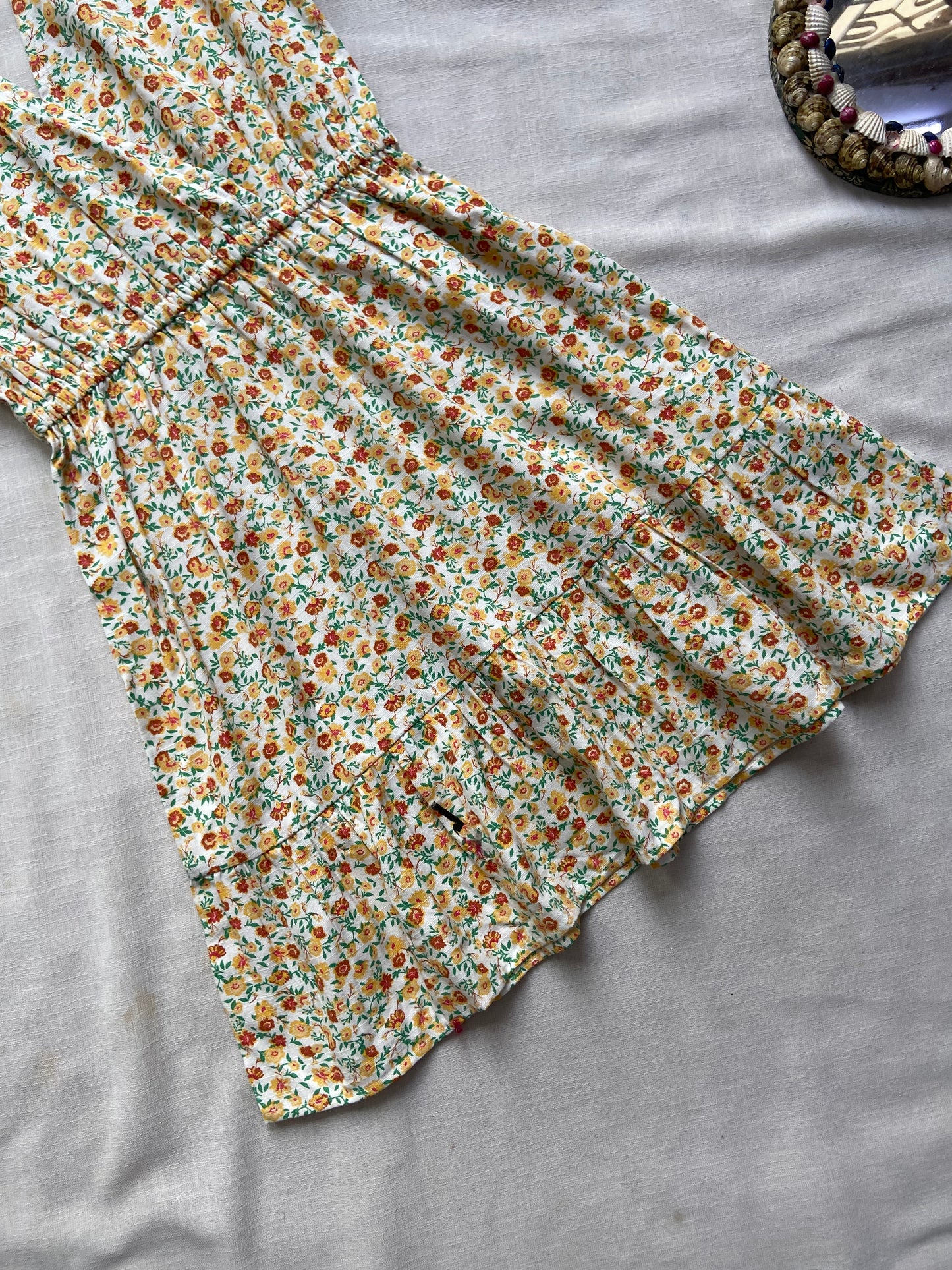 White Floral V Neck Mini Dress