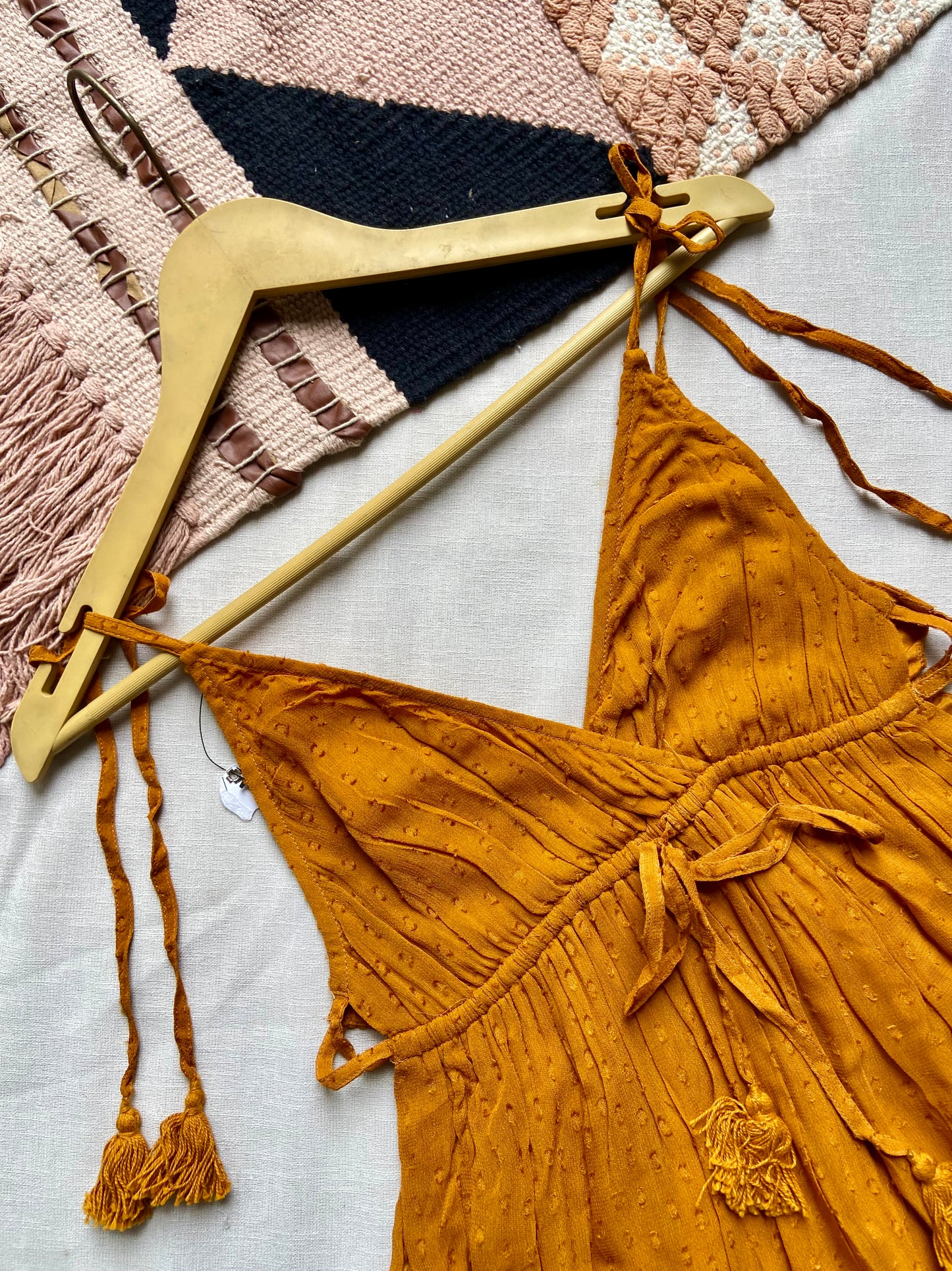Mustard Yellow Tassel Tie-Up Boho Top