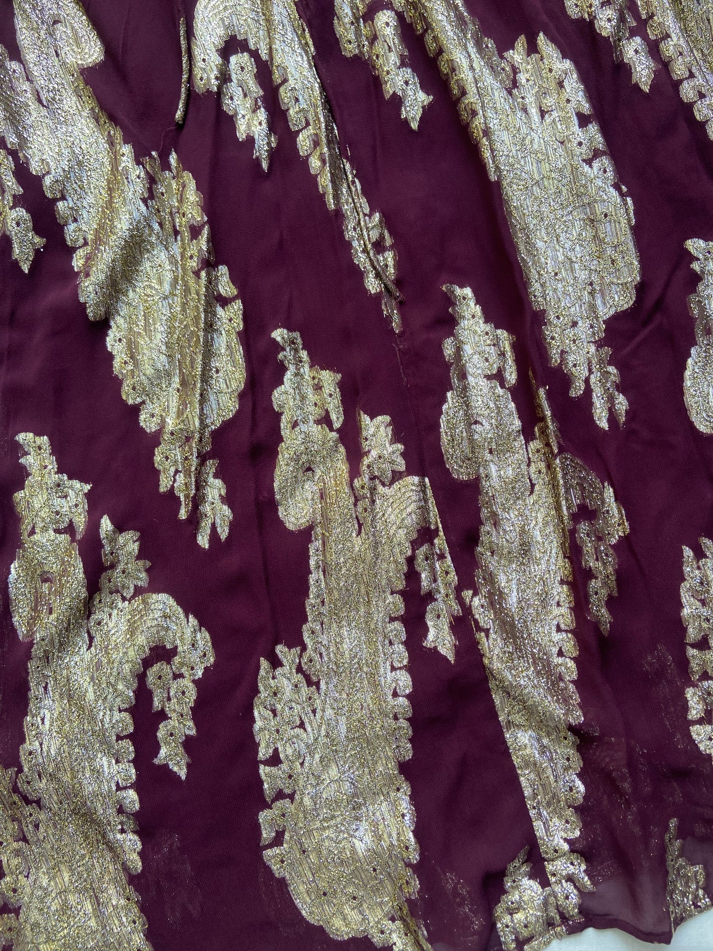 Maroon & Gold Foil Print Flared Dress