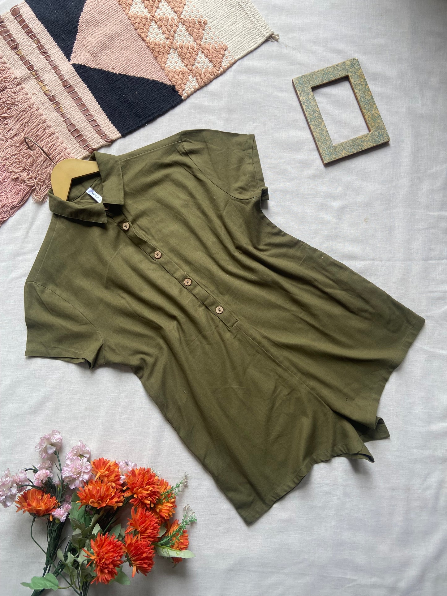Olive Green Button-Down Shirt Tunic