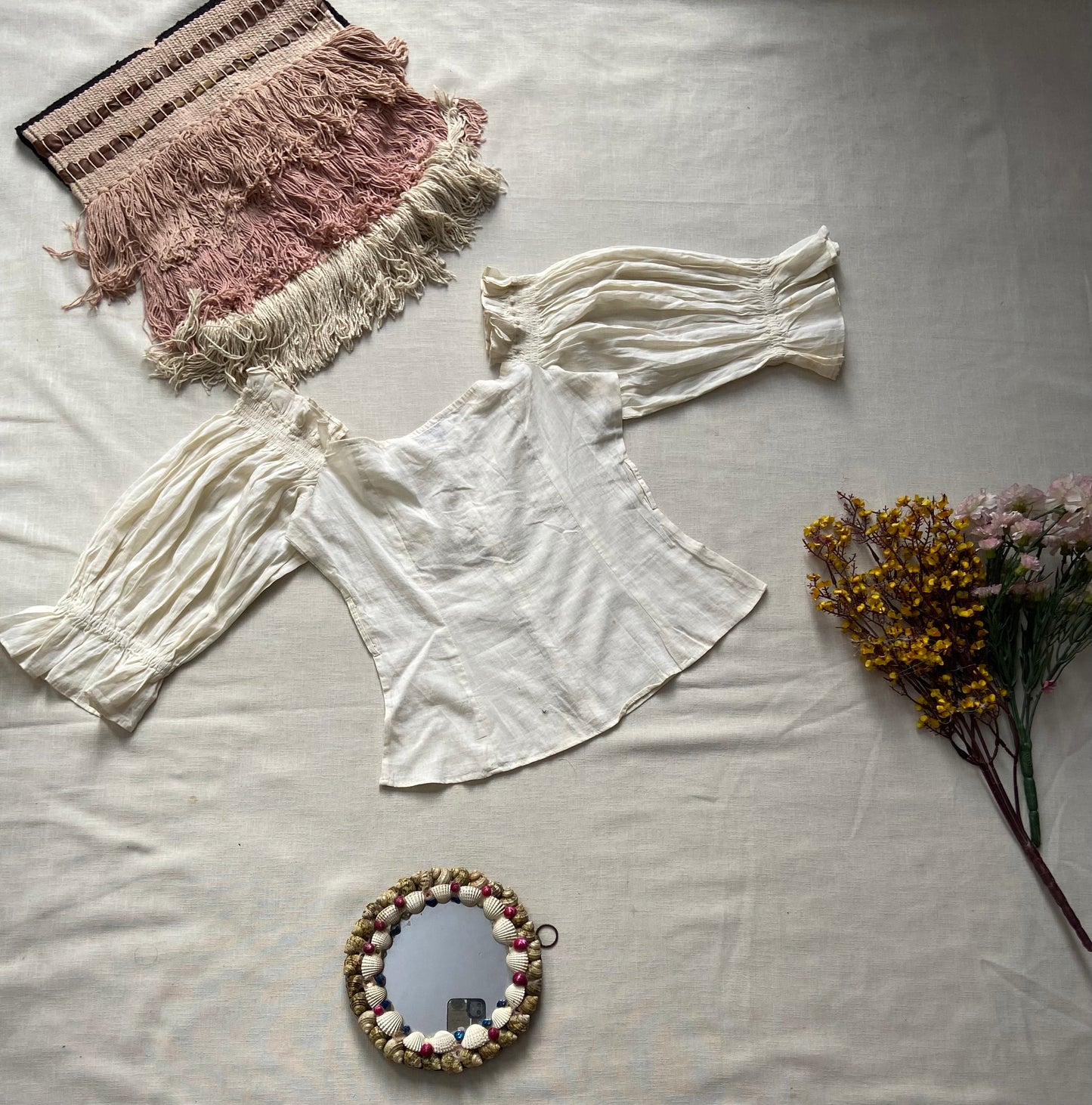 Elegant Off-Shoulder Puff Sleeve Button-Down Blouse