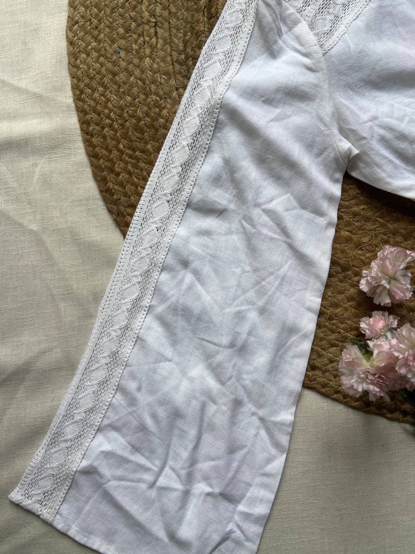 Women's White Tie-Front Crop Top with Flared Sleeves