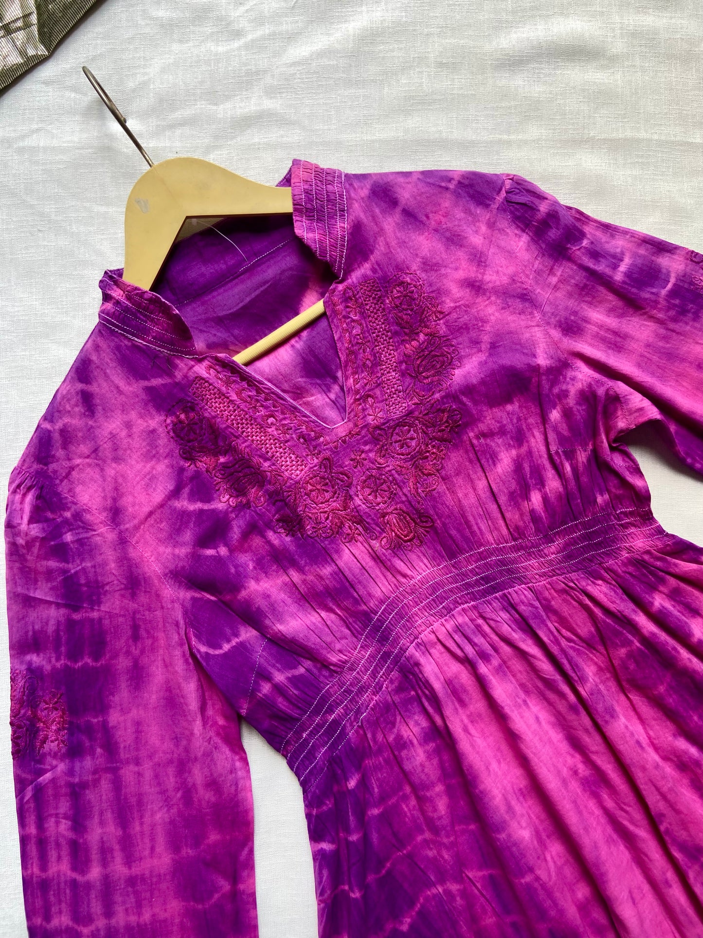 Purple Tie-Dye Long Sleeve Tunic with Embroidery