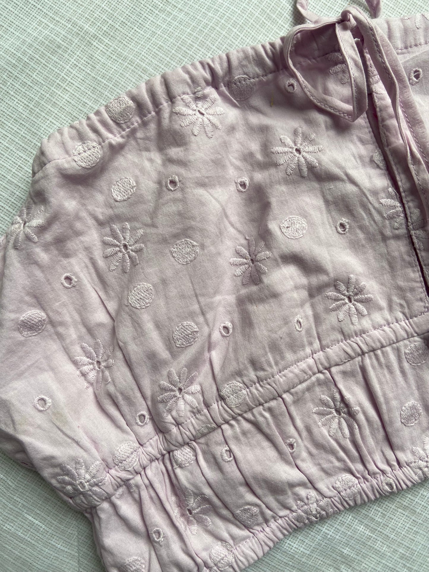 Elegant Pink Embroidered Crop Top with Tie Straps