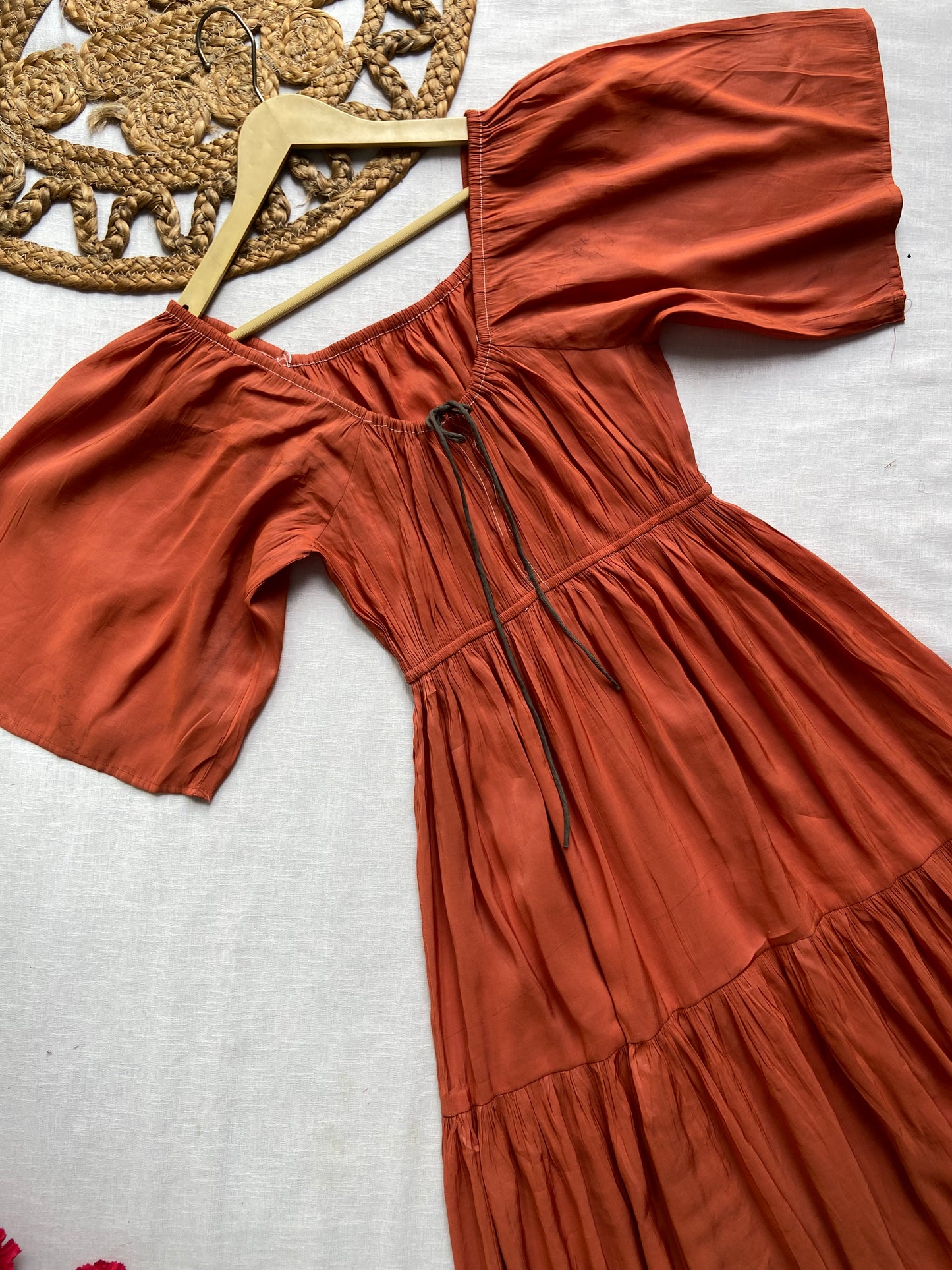 Rust Tiered U Neck Maxi Dress