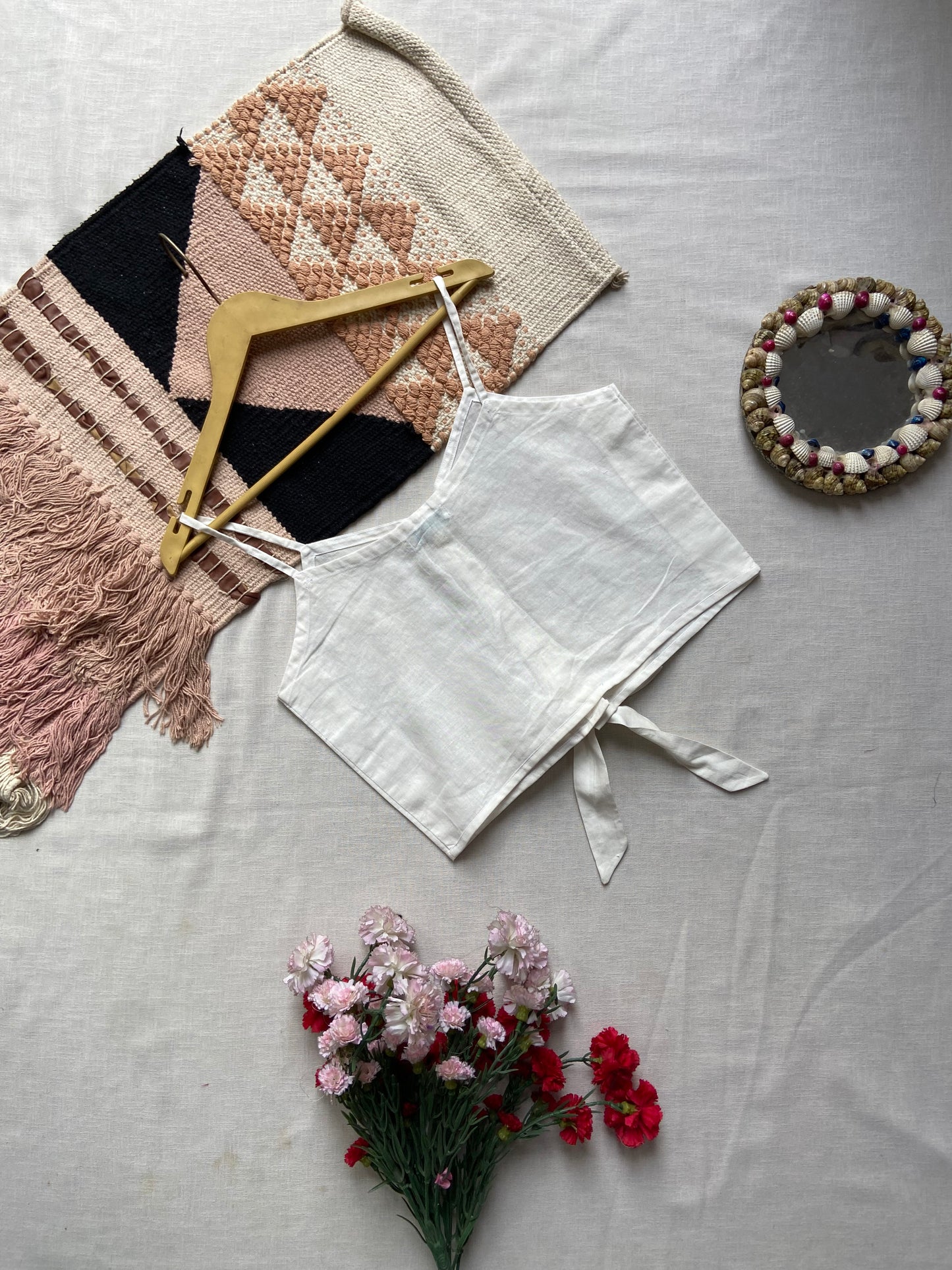 Women's White Cotton Crop Top with Front Tie & Spaghetti Straps – Casual Summer Wear