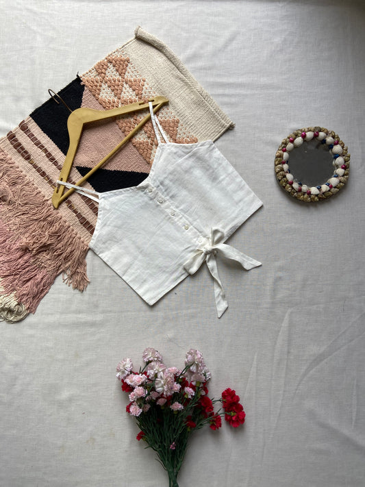 Women's White Cotton Crop Top with Front Tie & Spaghetti Straps – Casual Summer Wear