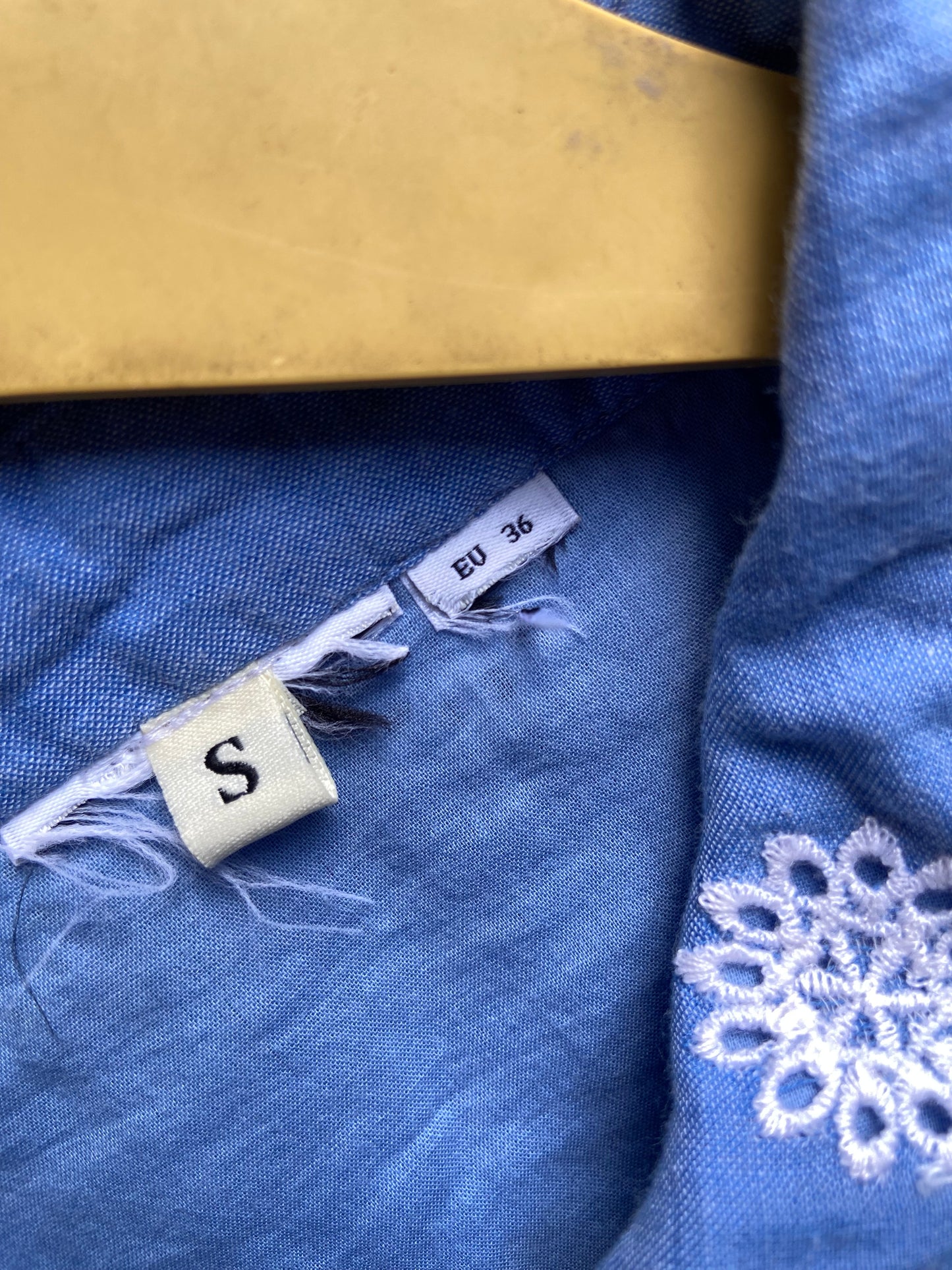 Sky Blue Embroidered Cotton Top with Puff Sleeves