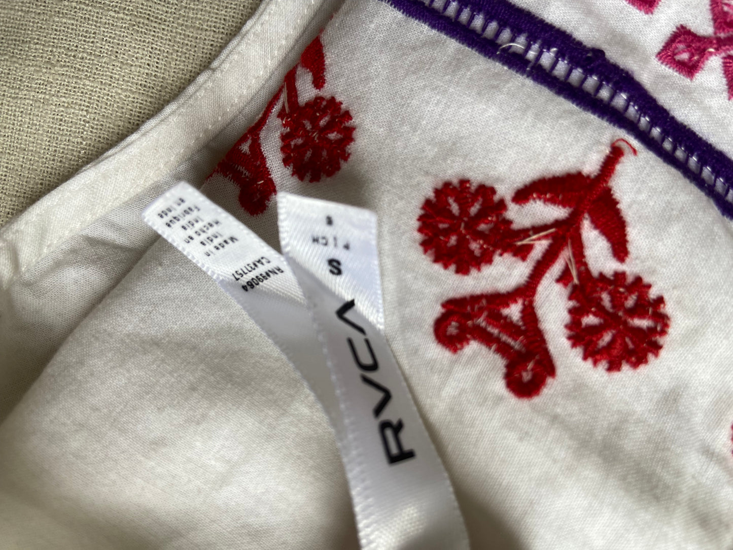 White Sleeveless Tiered Top with Red Embroidery