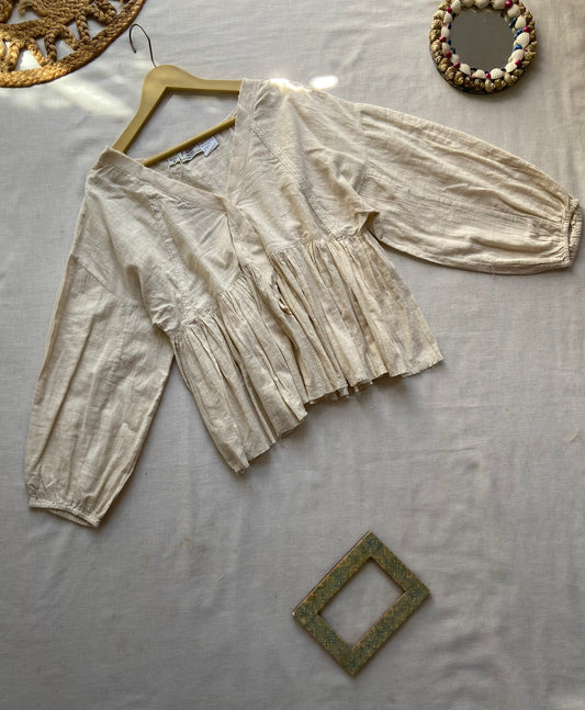 Off White V Neck Full Sleeve Top