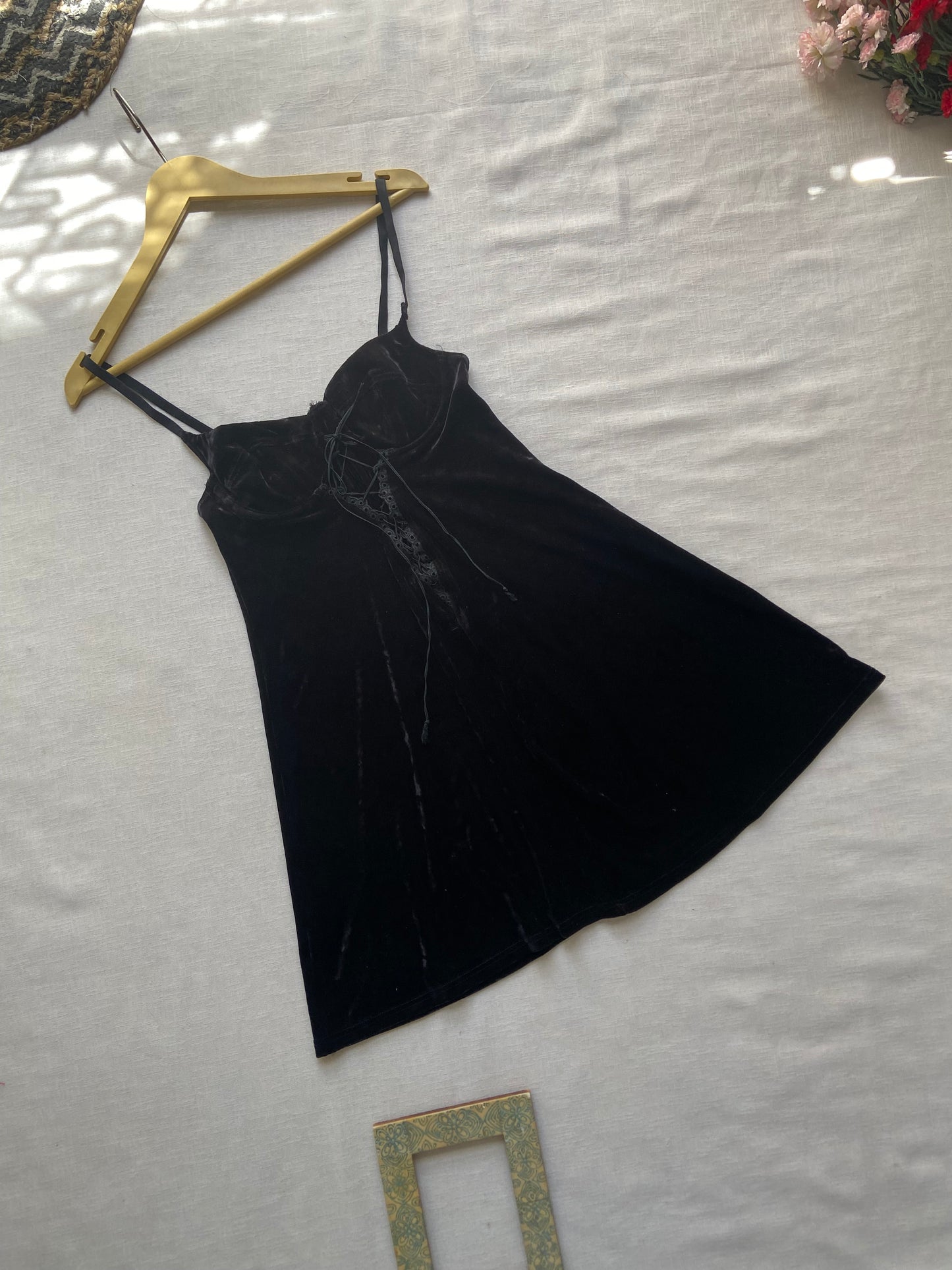 Black Velvet Spaghetti Strap Mini Dress