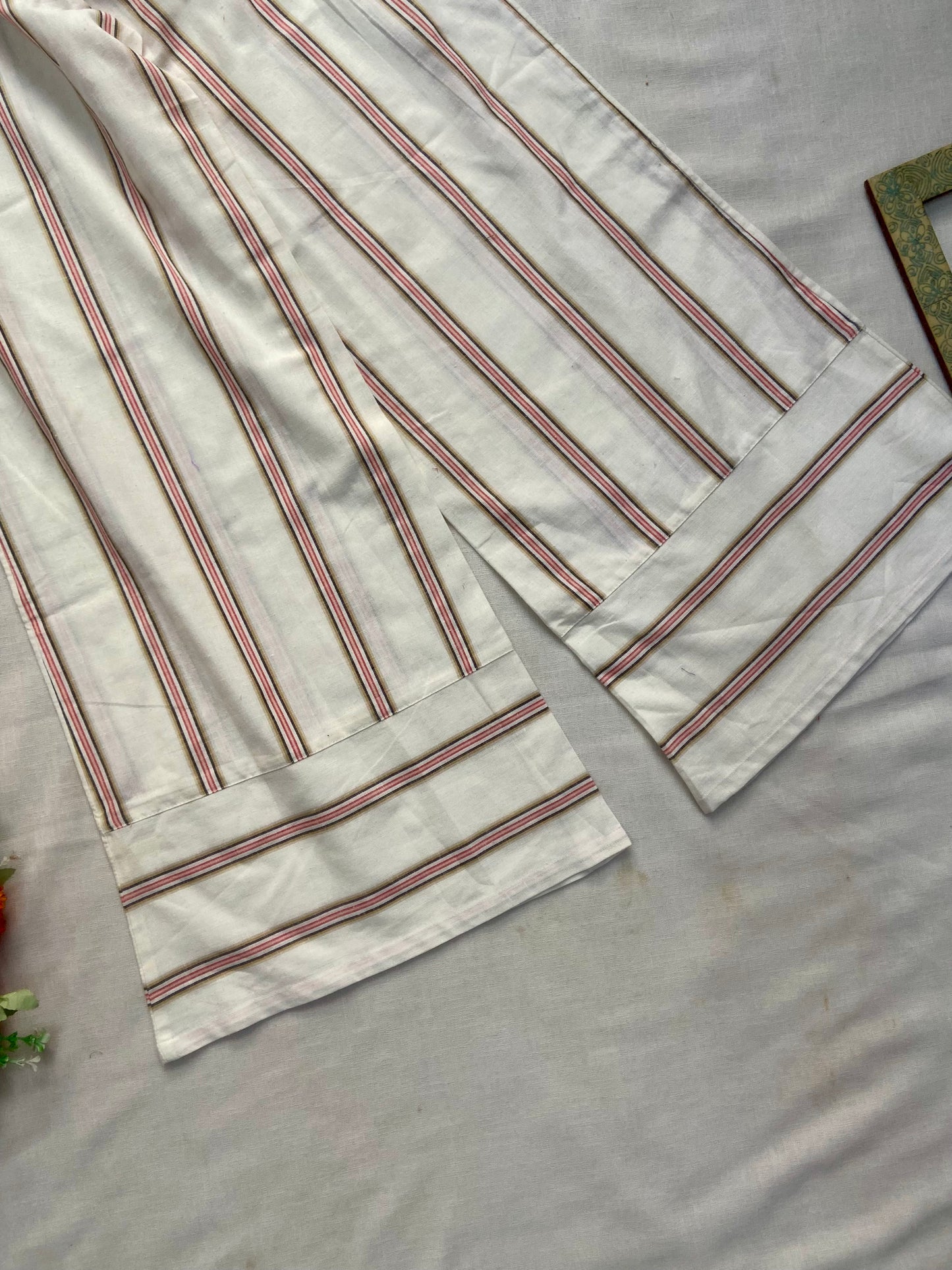 Women’s White Striped Wide Leg Pants with Elastic Waist