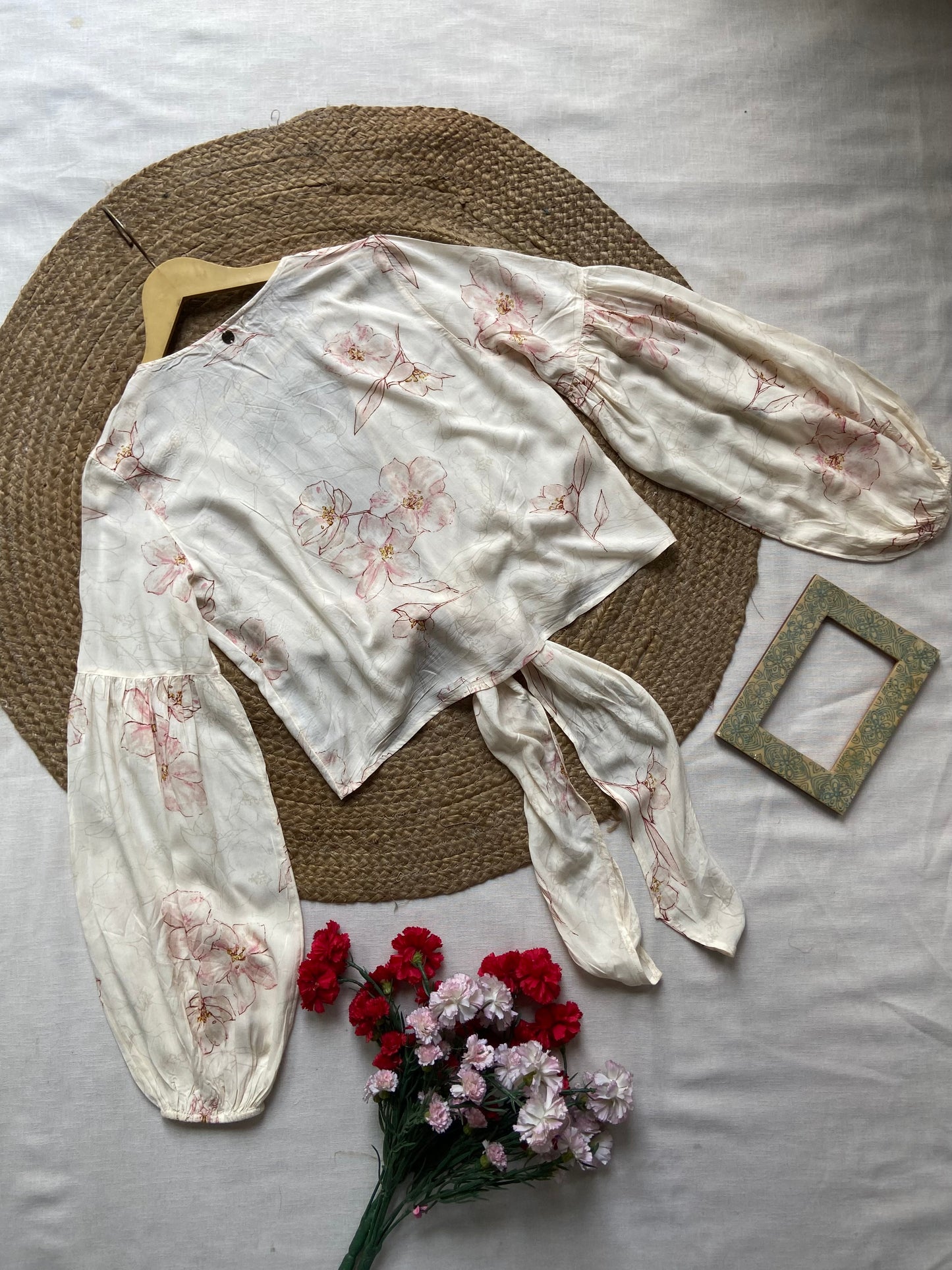 Floral Satin Tie-Front Wrap Top