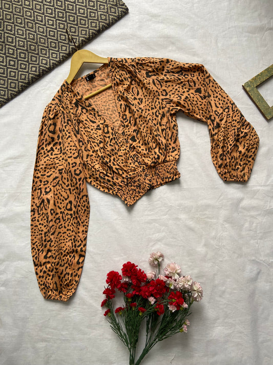 Women's Leopard Print V-Neck Blouse