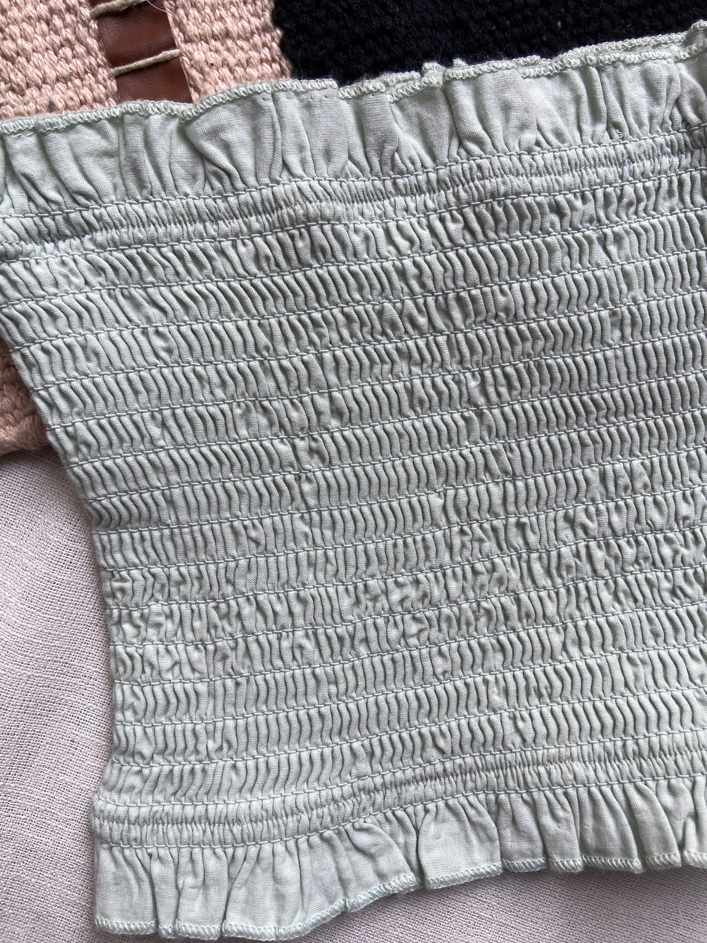 Women's Mint Green Smocked Tube Top with Ruffled Edges – Casual Summer Strapless Top