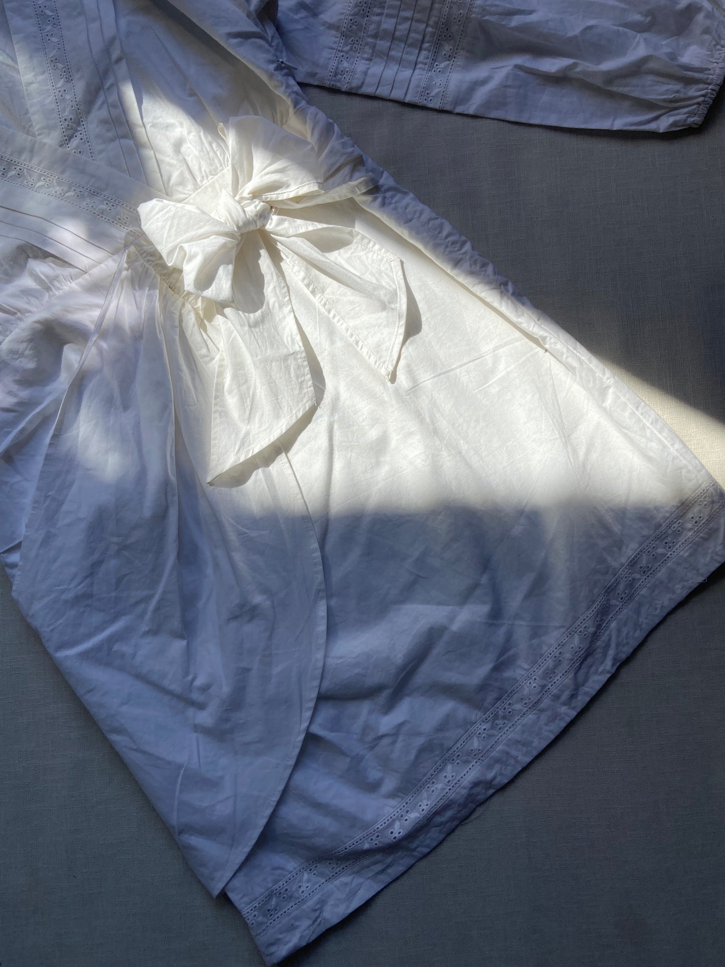 White Cotton Wrap Dress with Long Sleeves