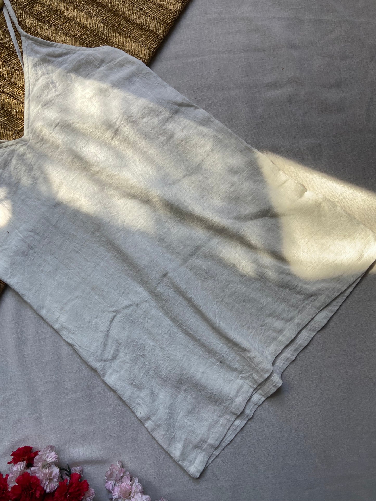 White Linen Spaghetti Strap Slip Dress