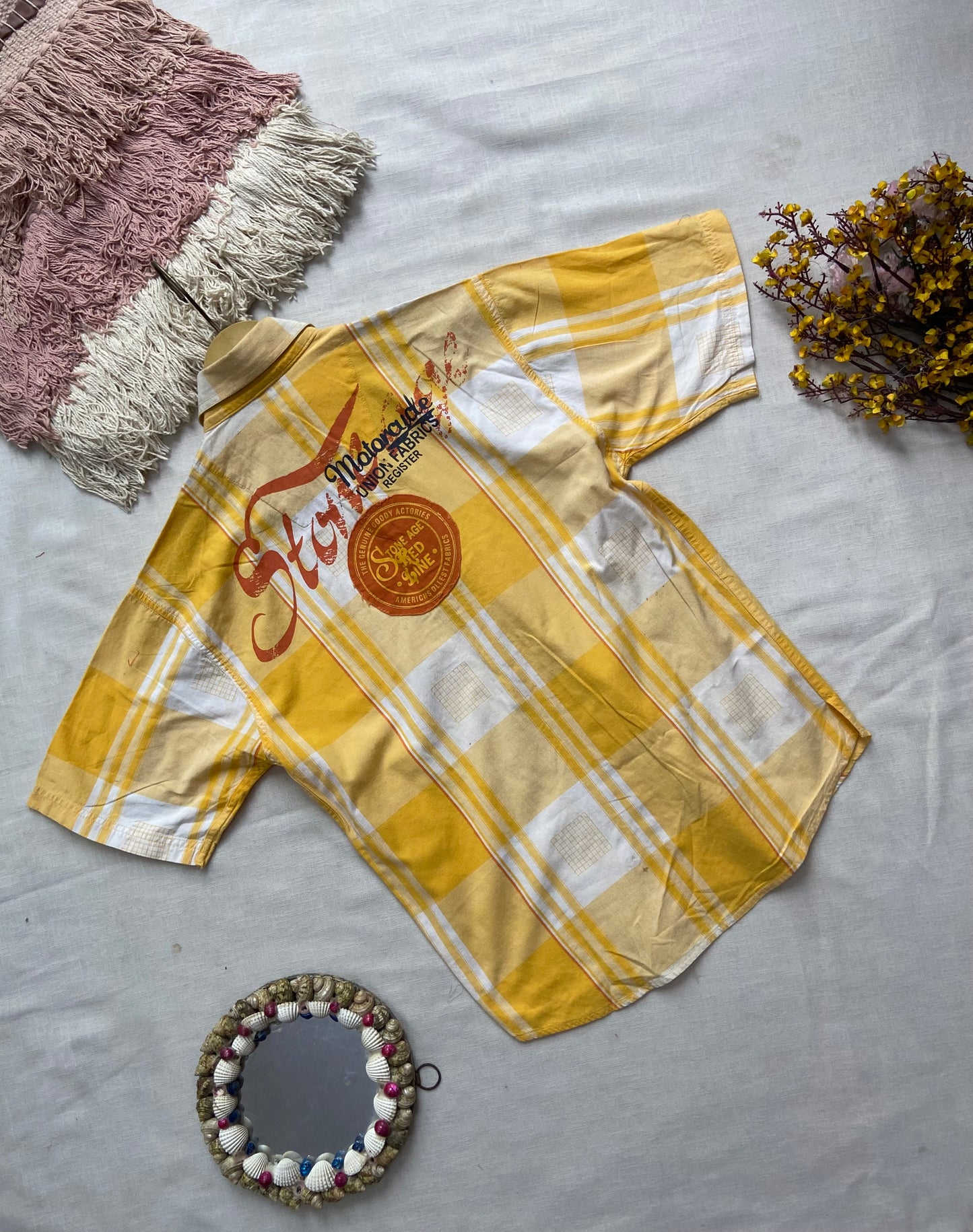 Yellow Casual Short Sleeve Button-Up Shirt