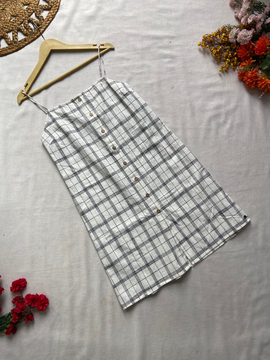 White Check Print Button Down Mini Dress