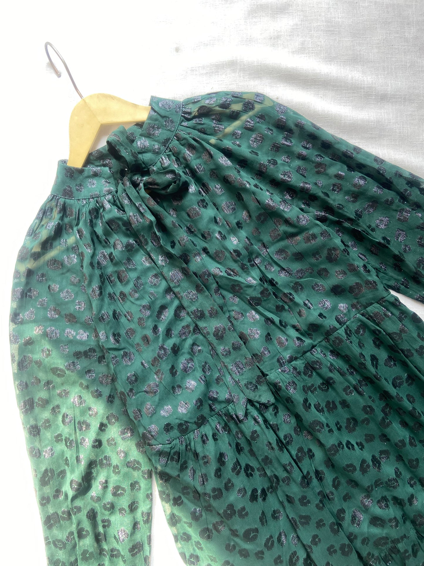 Elegant Green Metallic Polka Dot Dress