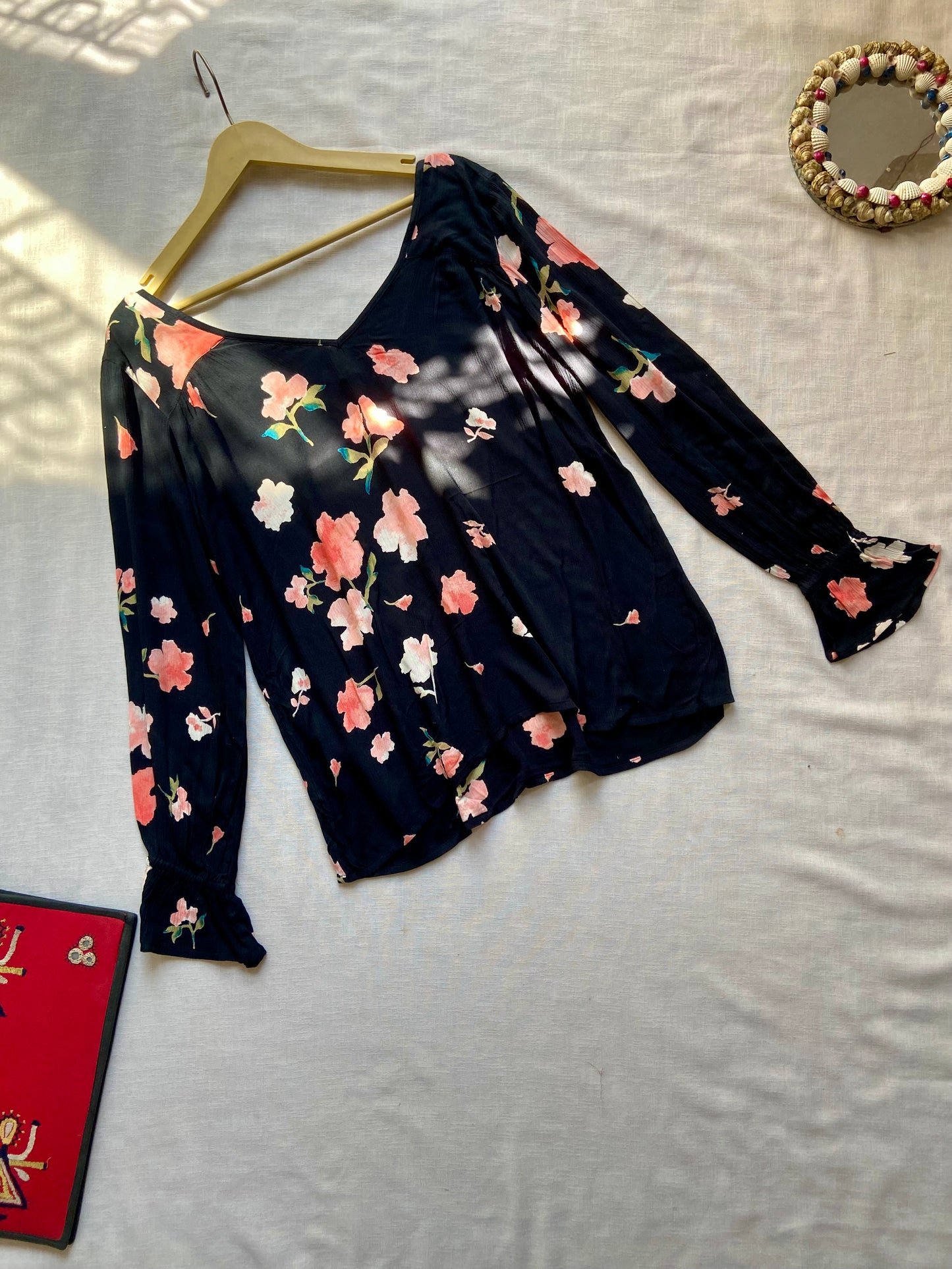 Navy Blue Floral Long Sleeve Women’s Top