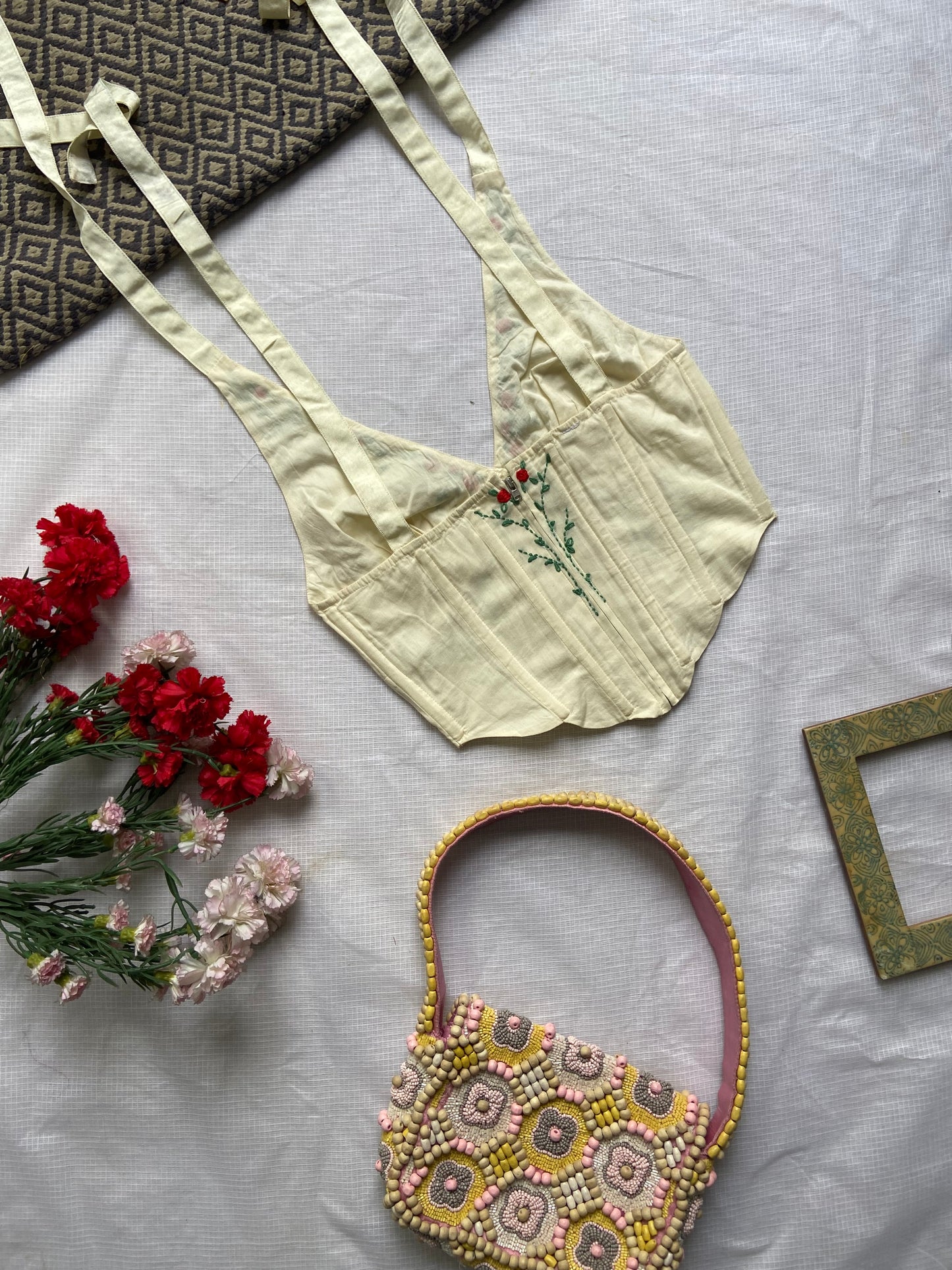 Embroidered Tie-Up Back Sleeveless Crop Top