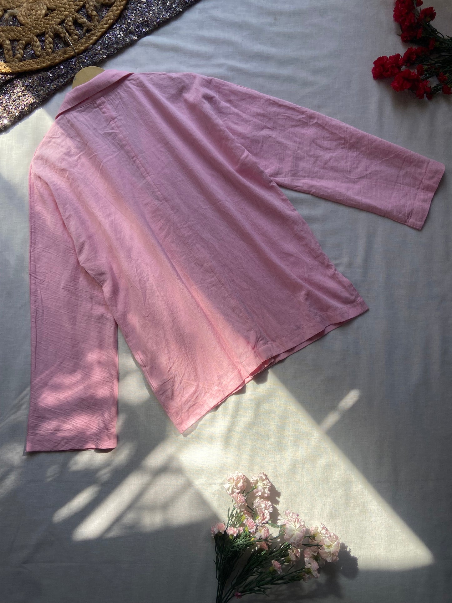 Unisex Pink Embroidered Cotton Jacket