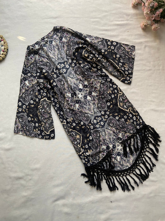 Black Printed Boho Beach Cover Up