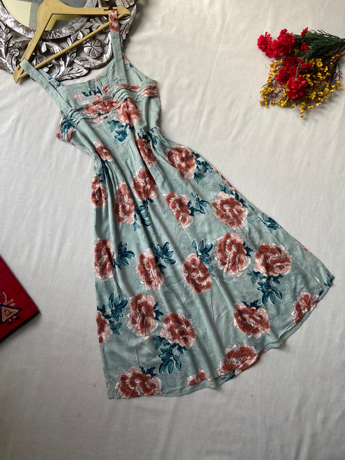 Blue Floral Midi Dress