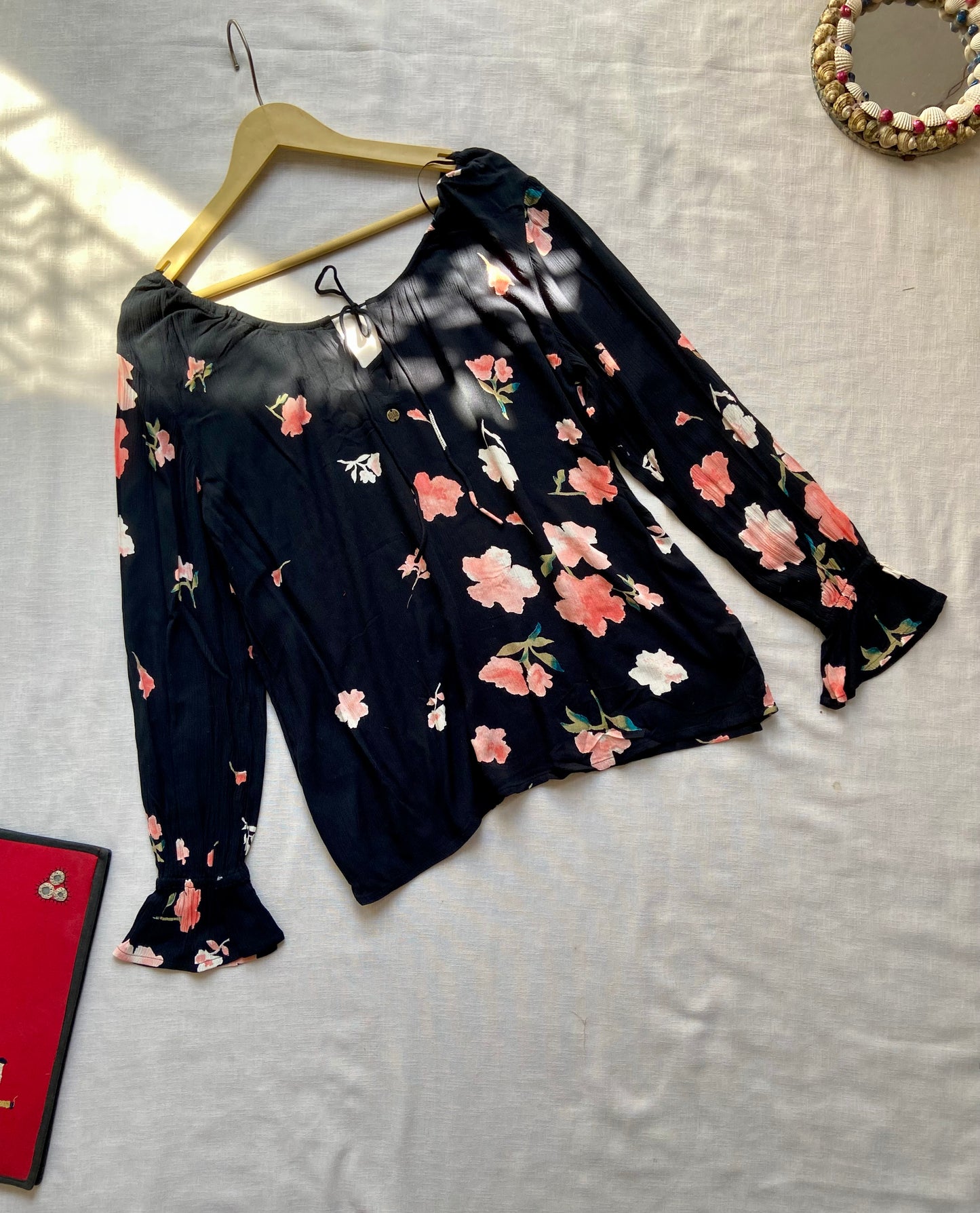 Navy Blue Floral Long Sleeve Women’s Top