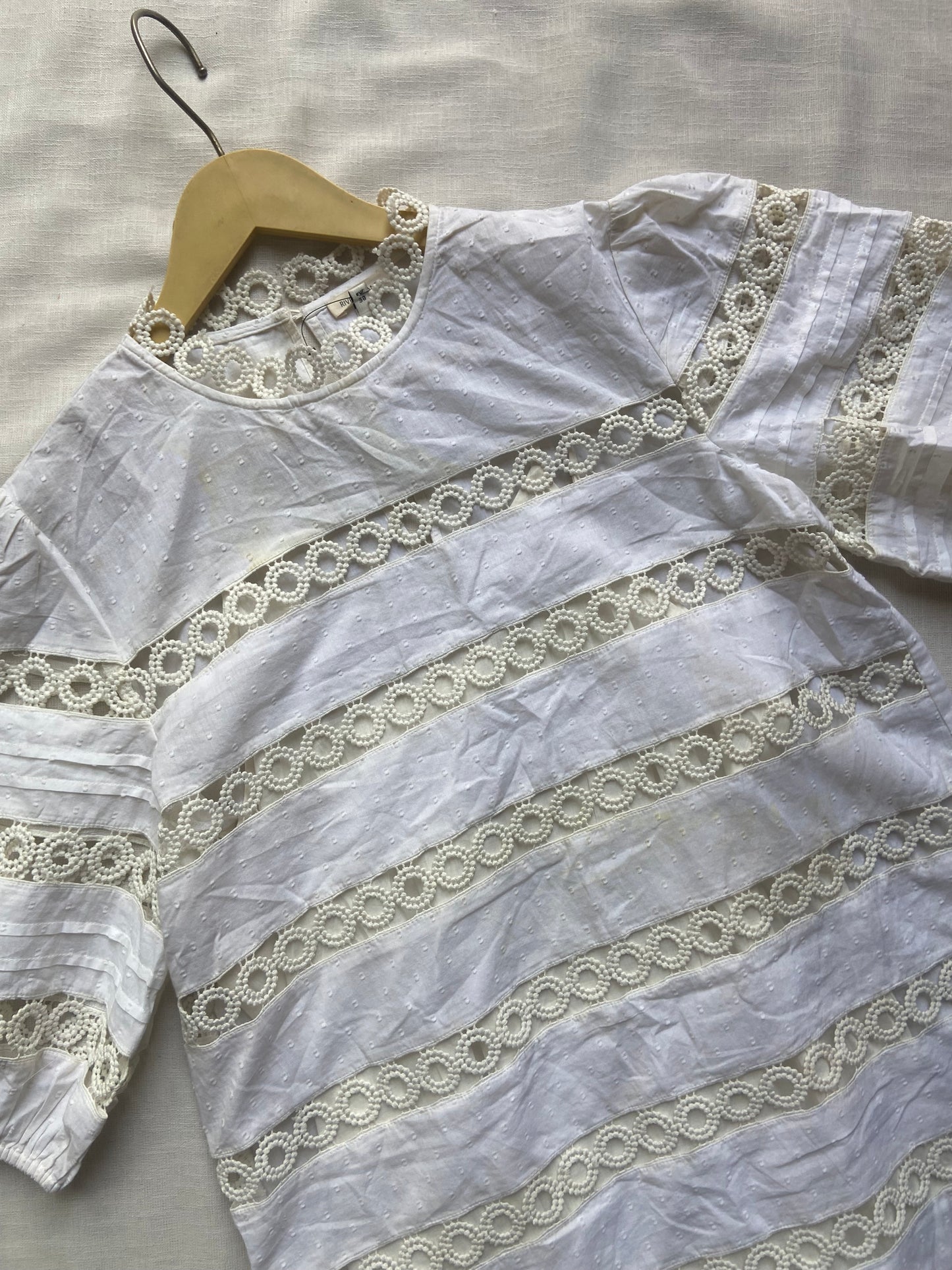 White Cotton Lace-Trimmed Dress for Girls