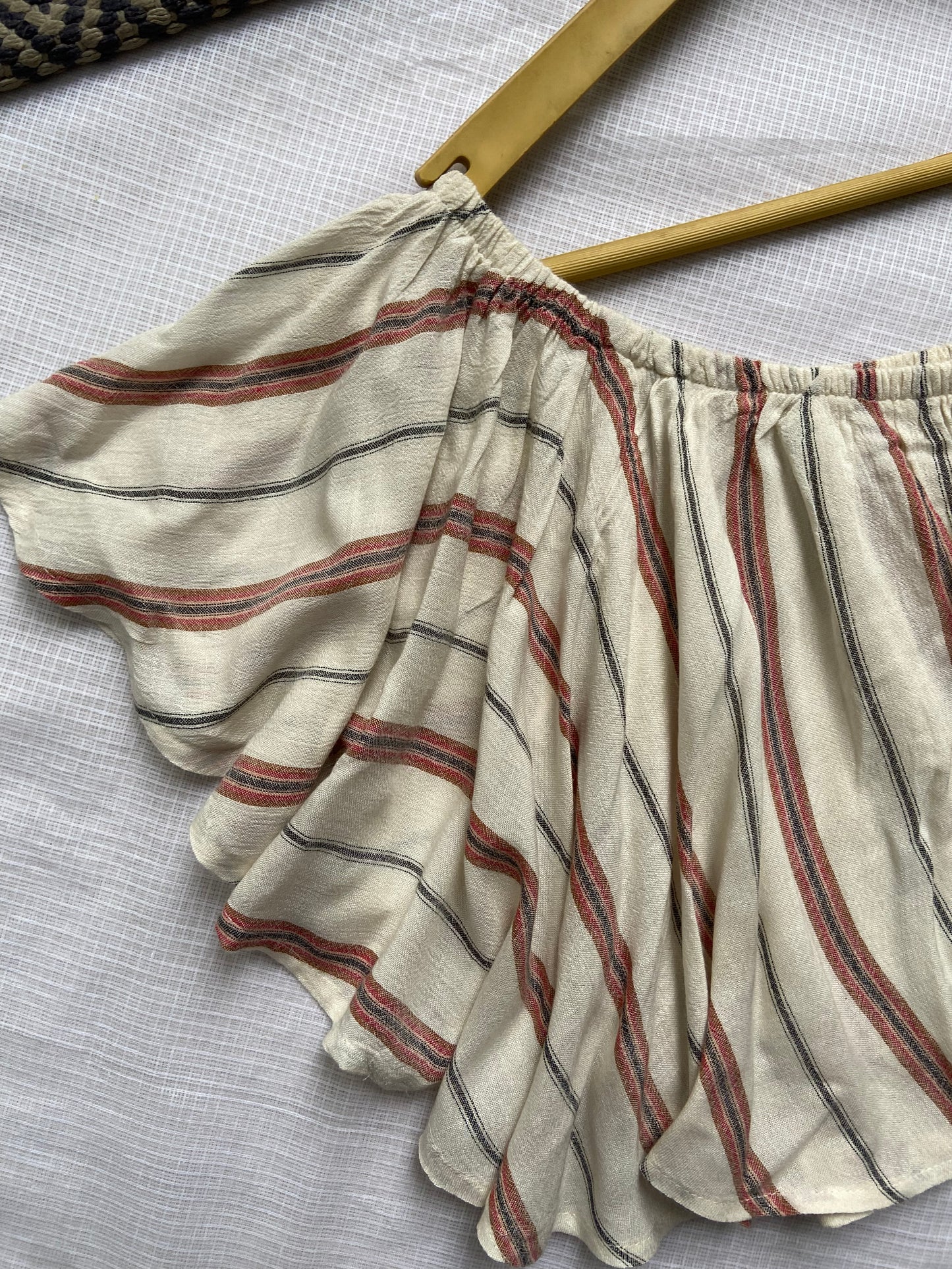 Women's Striped Off-Shoulder Crop Top with Button Detail – Boho Summer Top