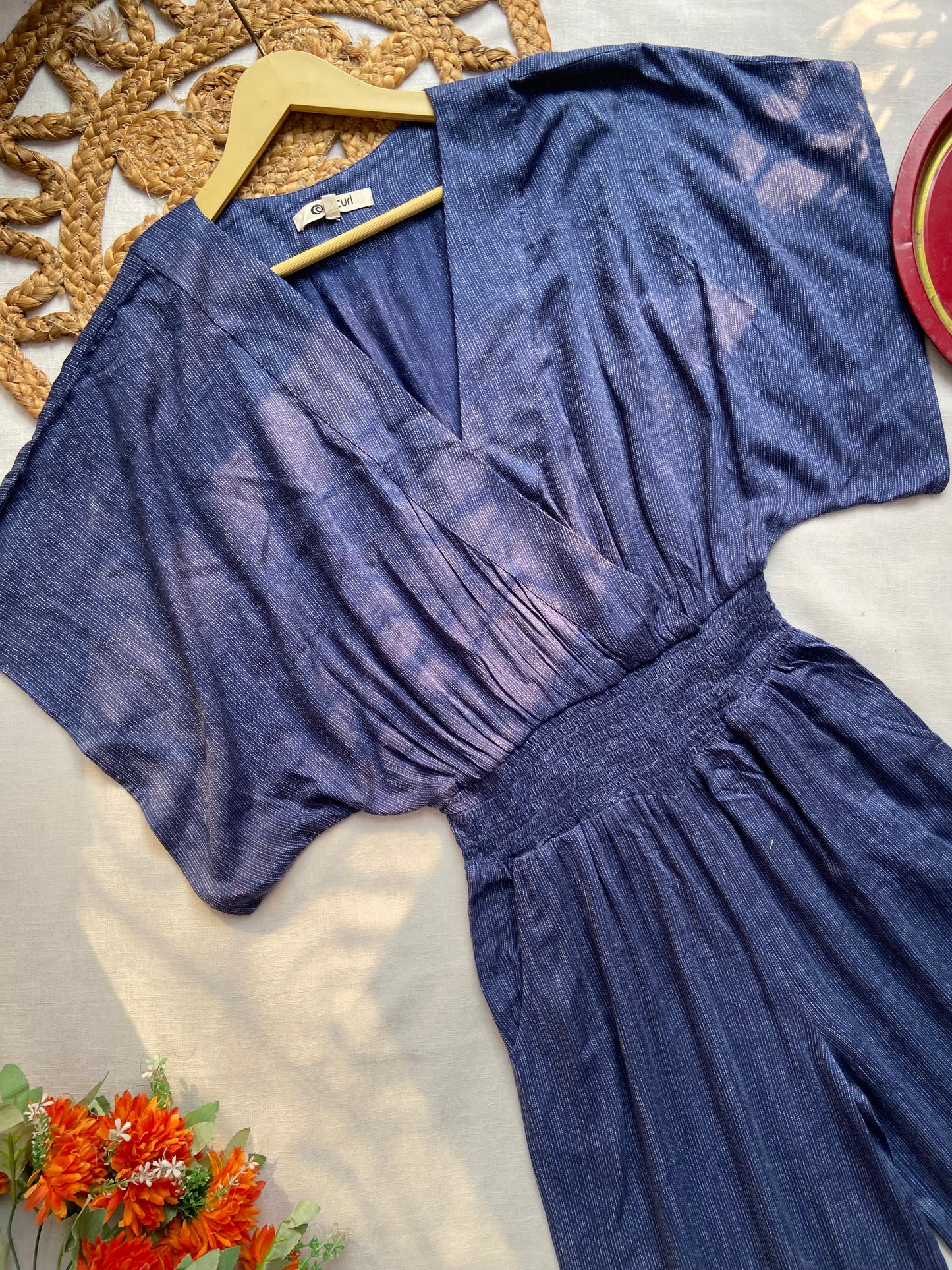 Women’s Blue V-Neck Wide Leg Jumpsuit