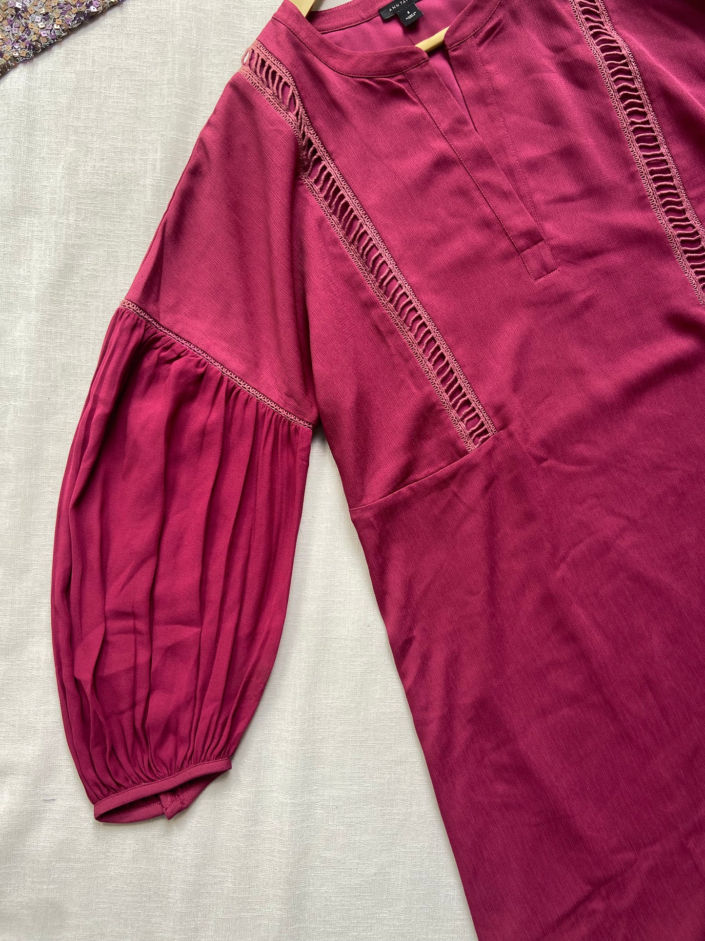 Elegant Burgundy Long Sleeve Tunic Dress with Lace Detail