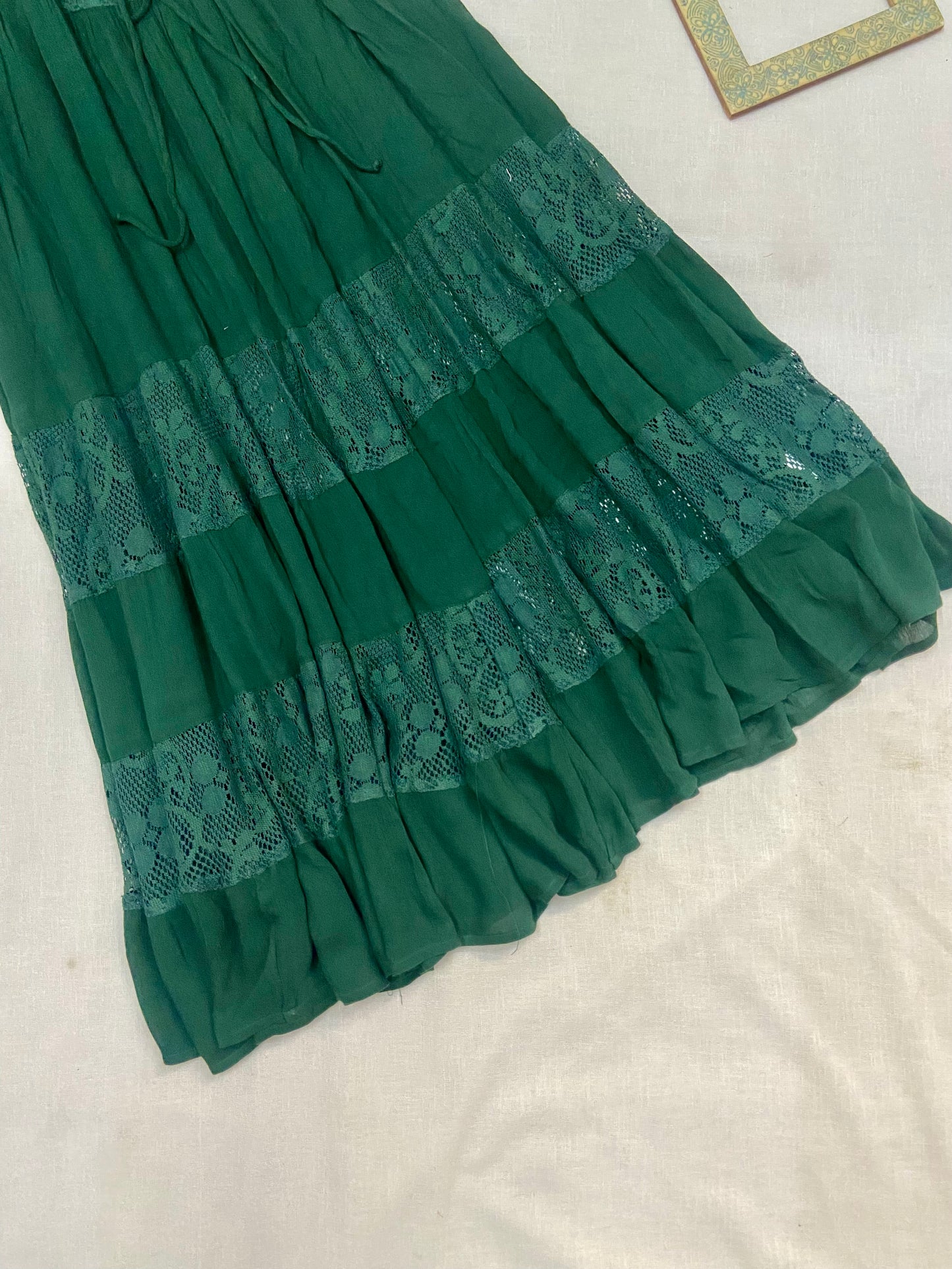 Women’s Dark Green Midi Dress with Lace Detailing