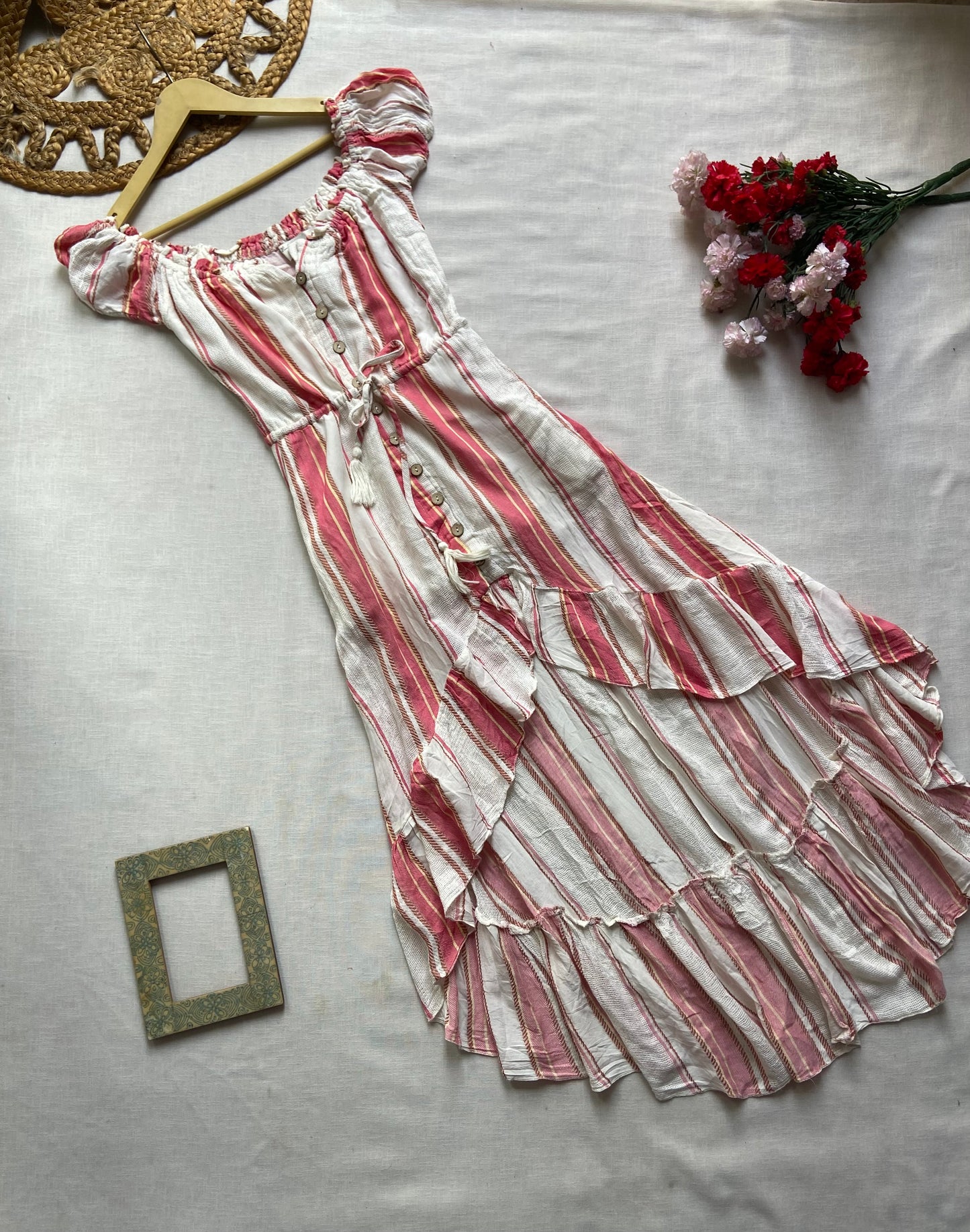 Stripe Print High Low Dress