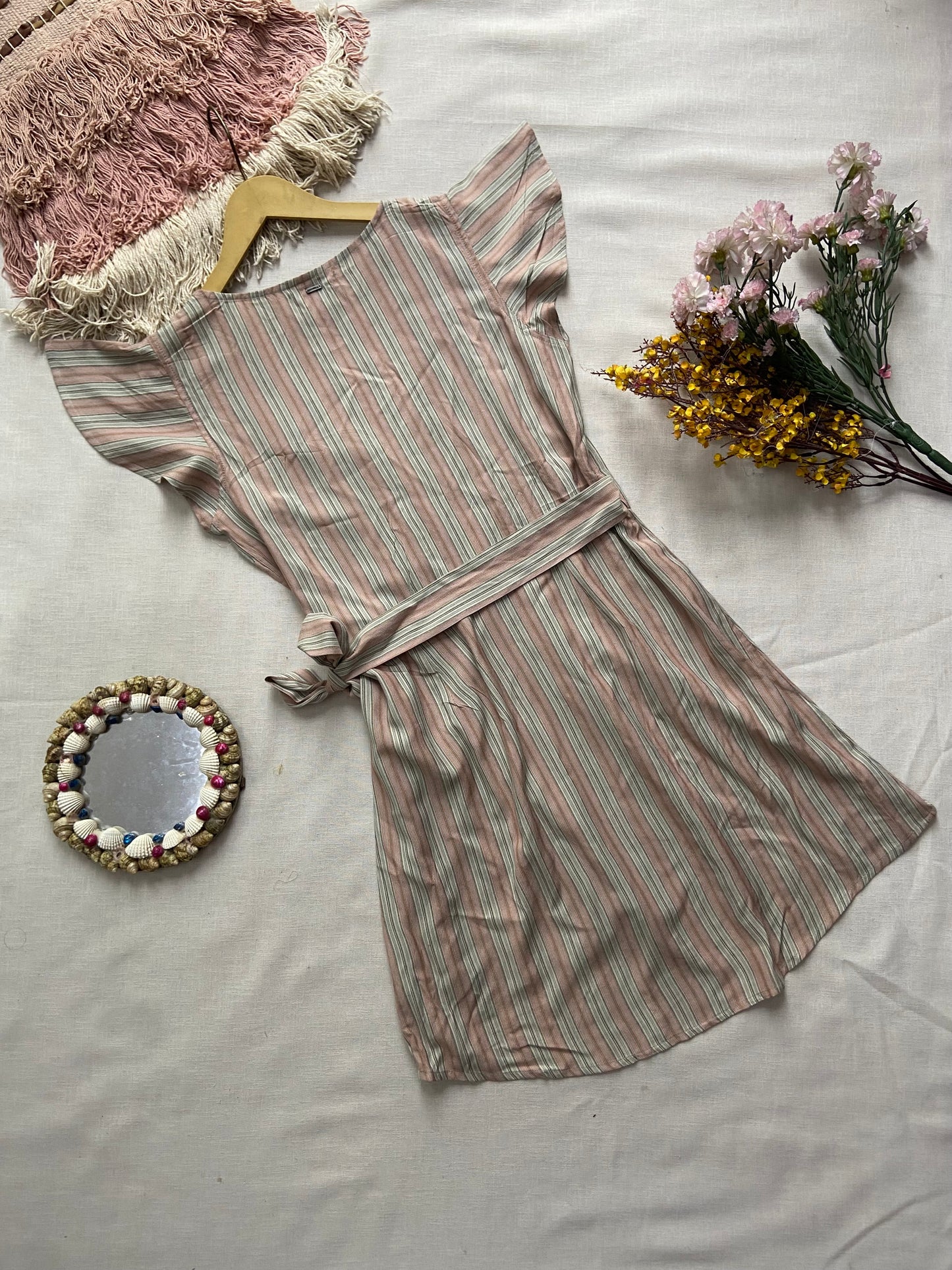 Striped Casual Tie-Waist Dress