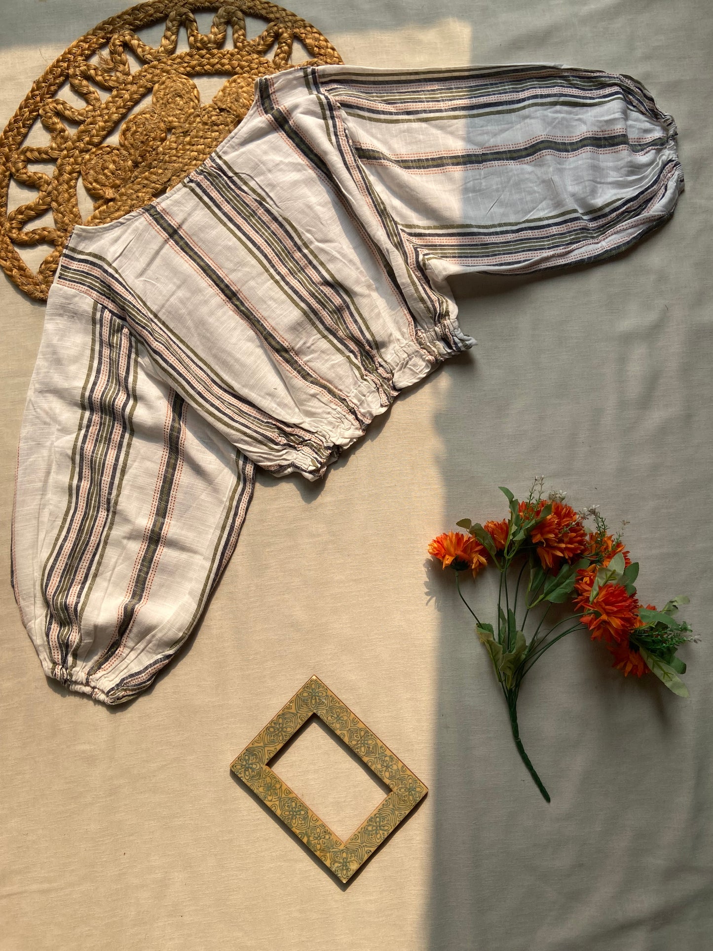 Sahara Stripe Balloon Sleeve Crop Top