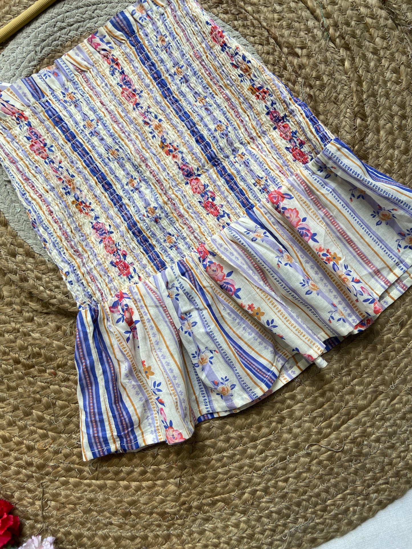 Women's Floral Smocked Peplum Cami Top – Multicolor Summer Stripes