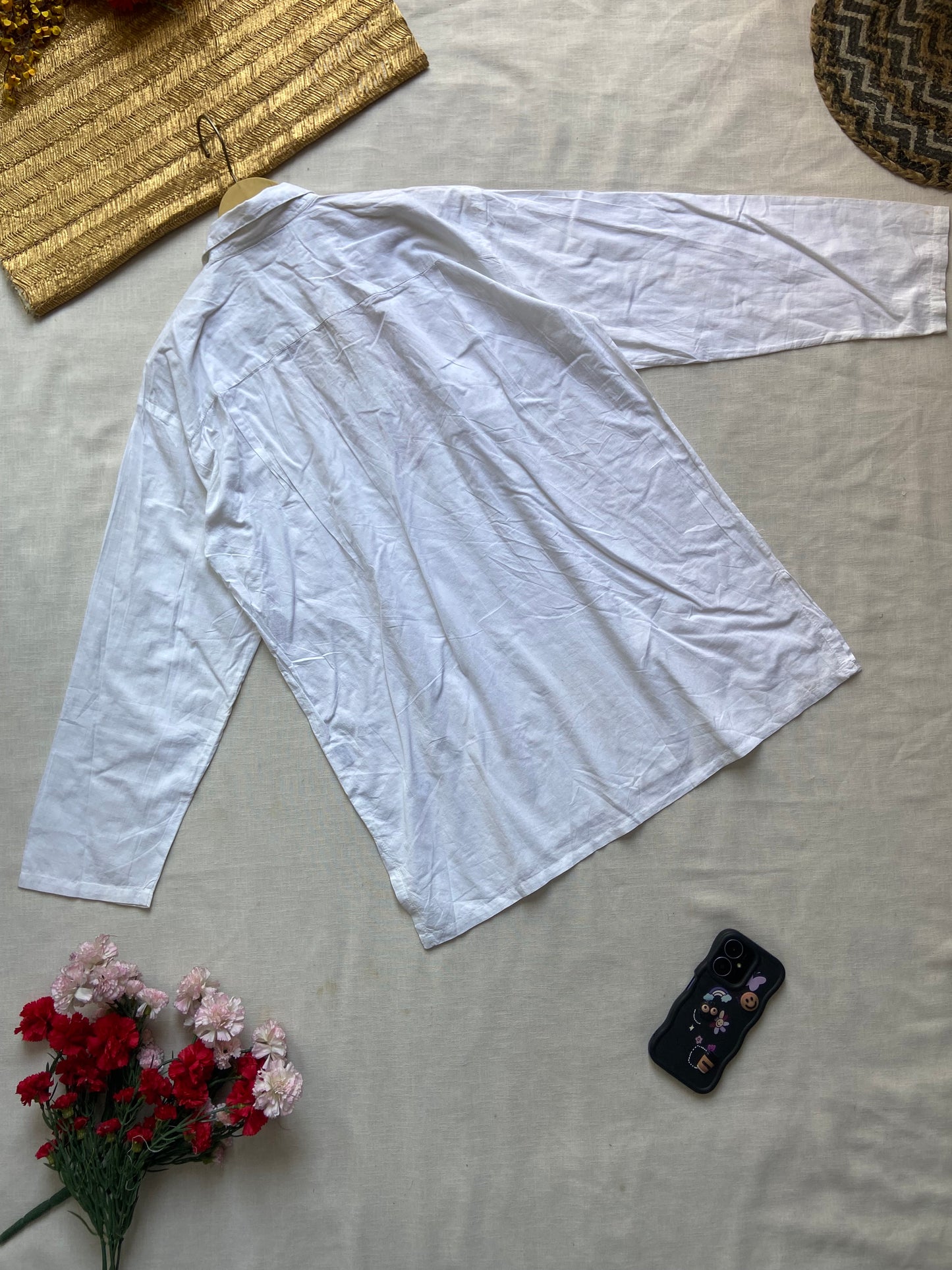 Men's White Embroidered Kurta with Collar