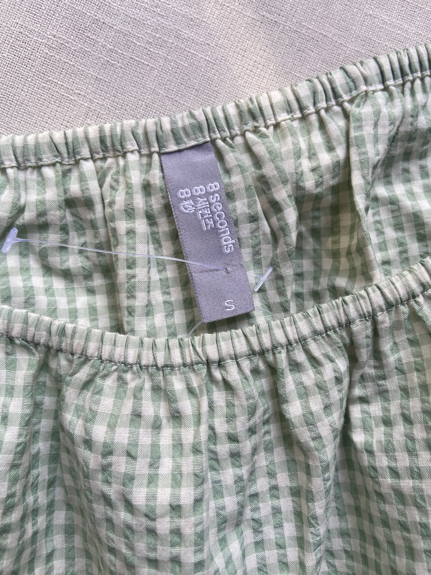 Gingham Puff Sleeve Crop Top – Mint Green