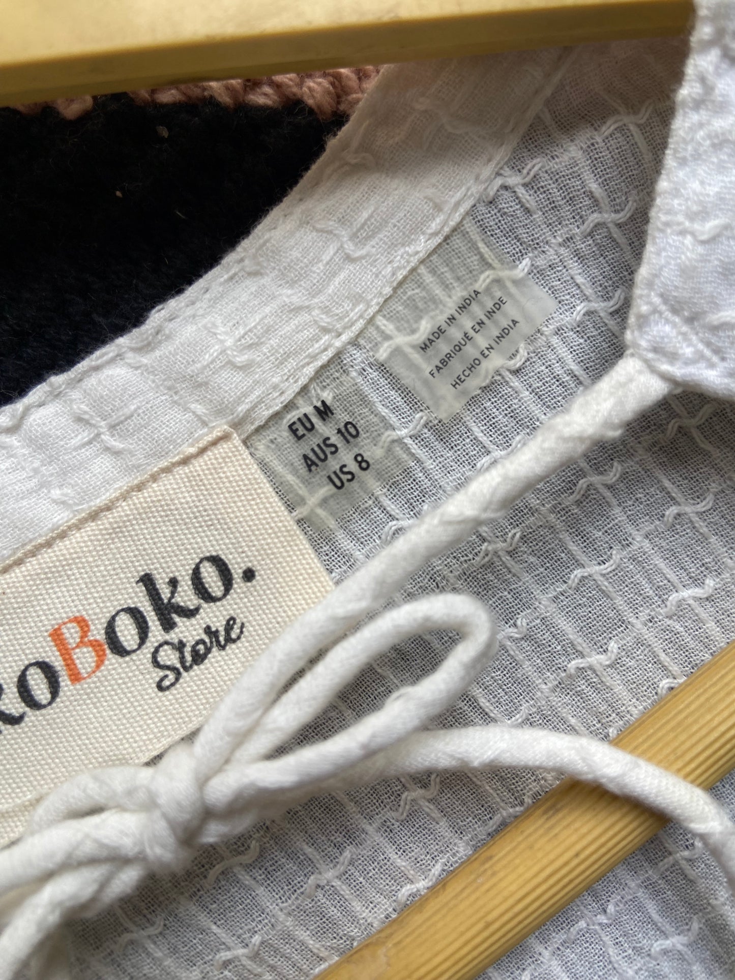 White Textured Cotton Blend Top with Pintuck Detail & Long Sleeves