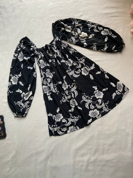 Black And Whiite Floral Mini Dress